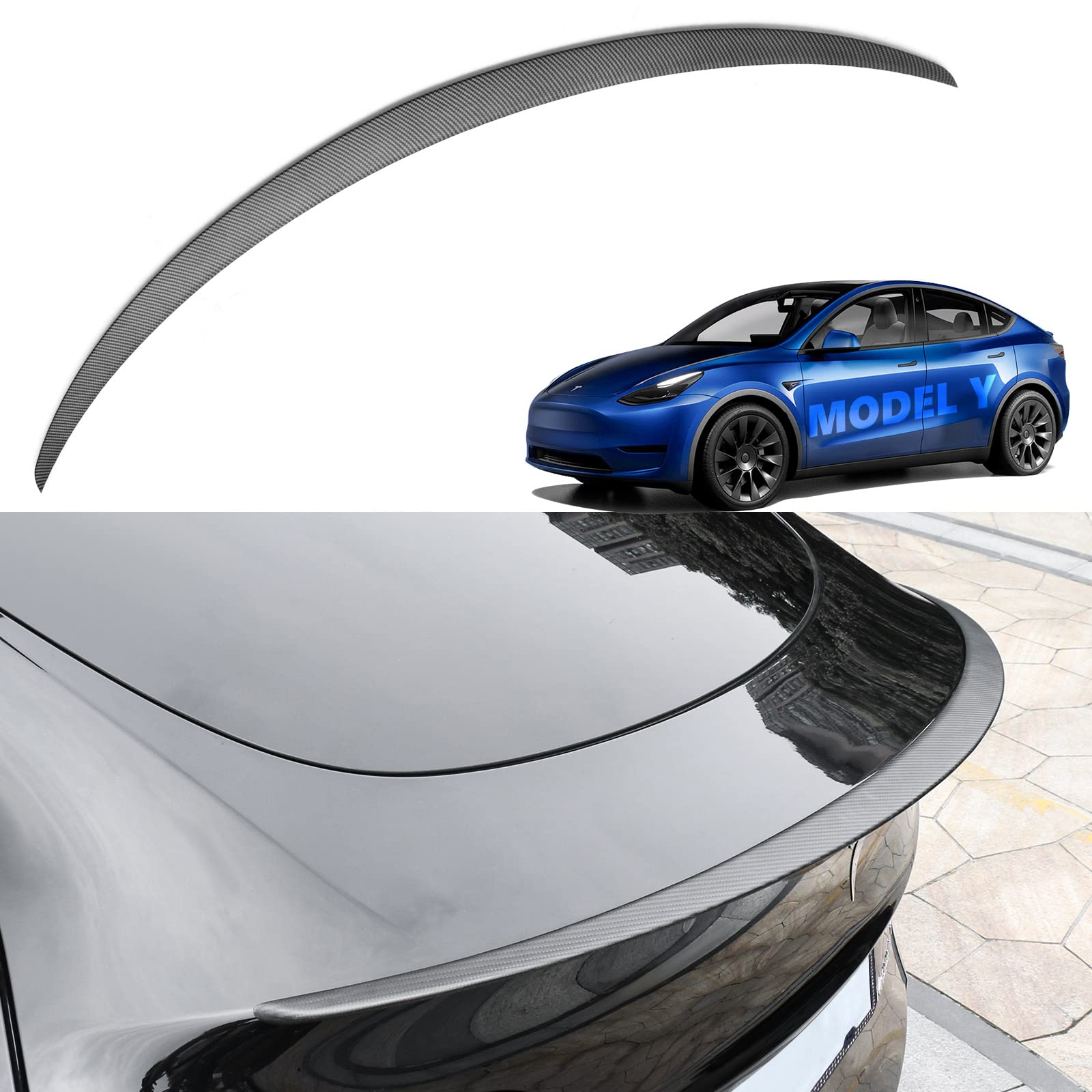 Photo 1 of Huray Fit Tesla Model Y Spoiler Original Rear Spoiler Wing Lip for 2019 2020 2021 2022 Tesla Model Y Accessories (Matte BlackCarbon Fiber Pattern) Matte Carbon Fiber Pattern