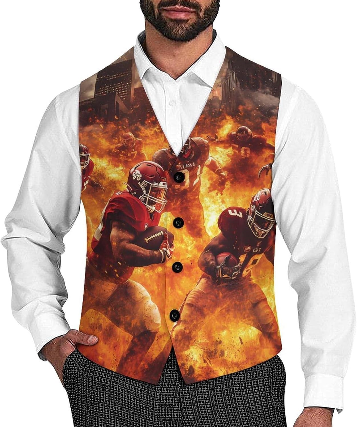 Football Game Men's Suit Vest Casual Business Dress Slim Fit Waistcoat Vests with Pockets