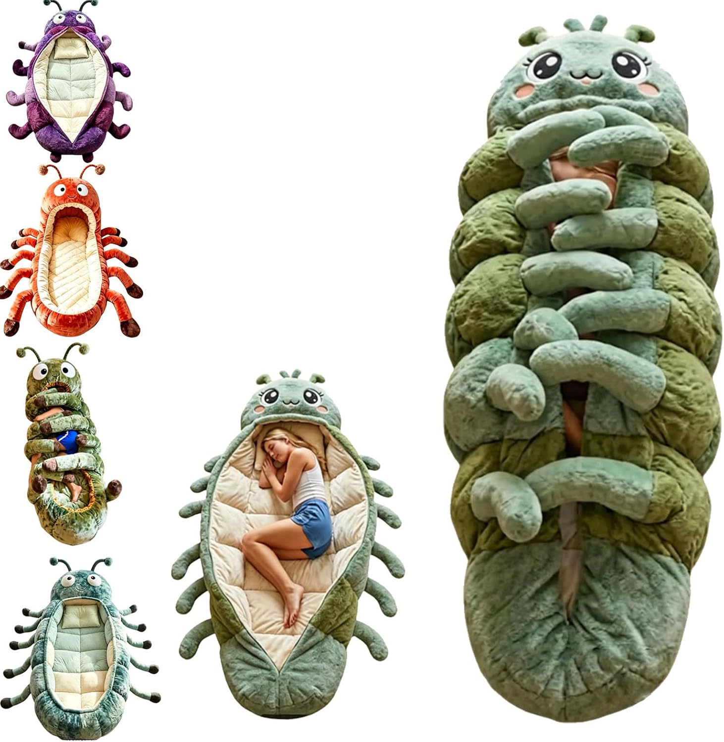 2026 New Hugging Caterpillar Sleeping Bags, Plush Cocoon Sleeping Bag with Adjustable Pull Cord, Cozy Indoor Nap Pod, Animal Sleeping Bags for Adults