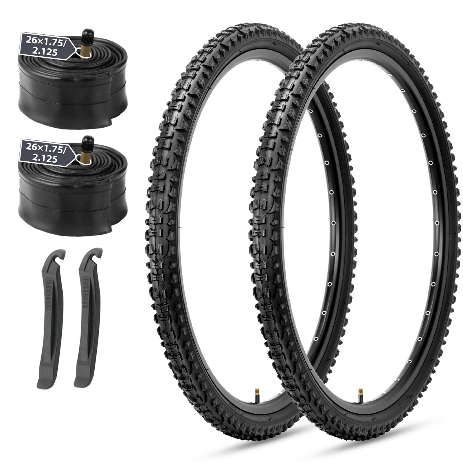 MOHEGIA Mountain Bike Tires Set: 2-Pack 26x1.95 Inch (50-559mm) Puncture-Resistant Folding Replacement Bicycle Tires and Pair Inner Tubes with Tire Levers for MTB Off-Road Bike