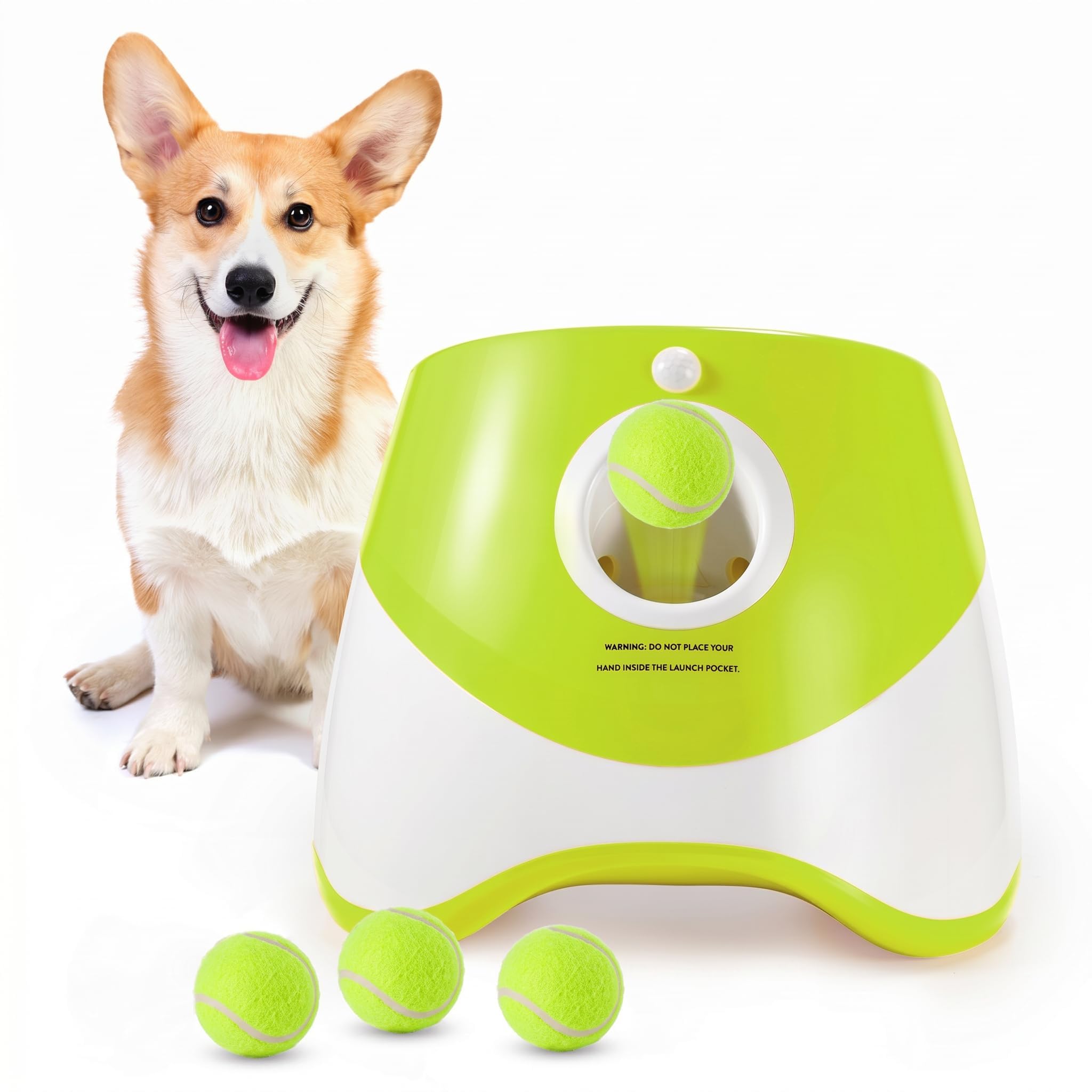 Lanzador de Pelotas para Perros, Máquina Lanza Pelotas Perro Automático Juguete Interactivo Perro con 3 Pelotas de Tenis, Ajustables Anchos de Lanzamiento, Pelota Tenis para Perros Pequeños y Grandes