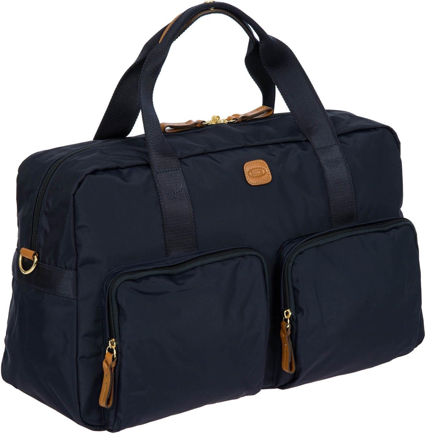 Bric’s X-Bag 18-Inch Cargo Carry-On Duffle, Water-Resistant Satin Nylon Travel Bag with Leather Handles, Laptop Sleeve, Front Zip Pockets and Luggage Pass-Through - Navy