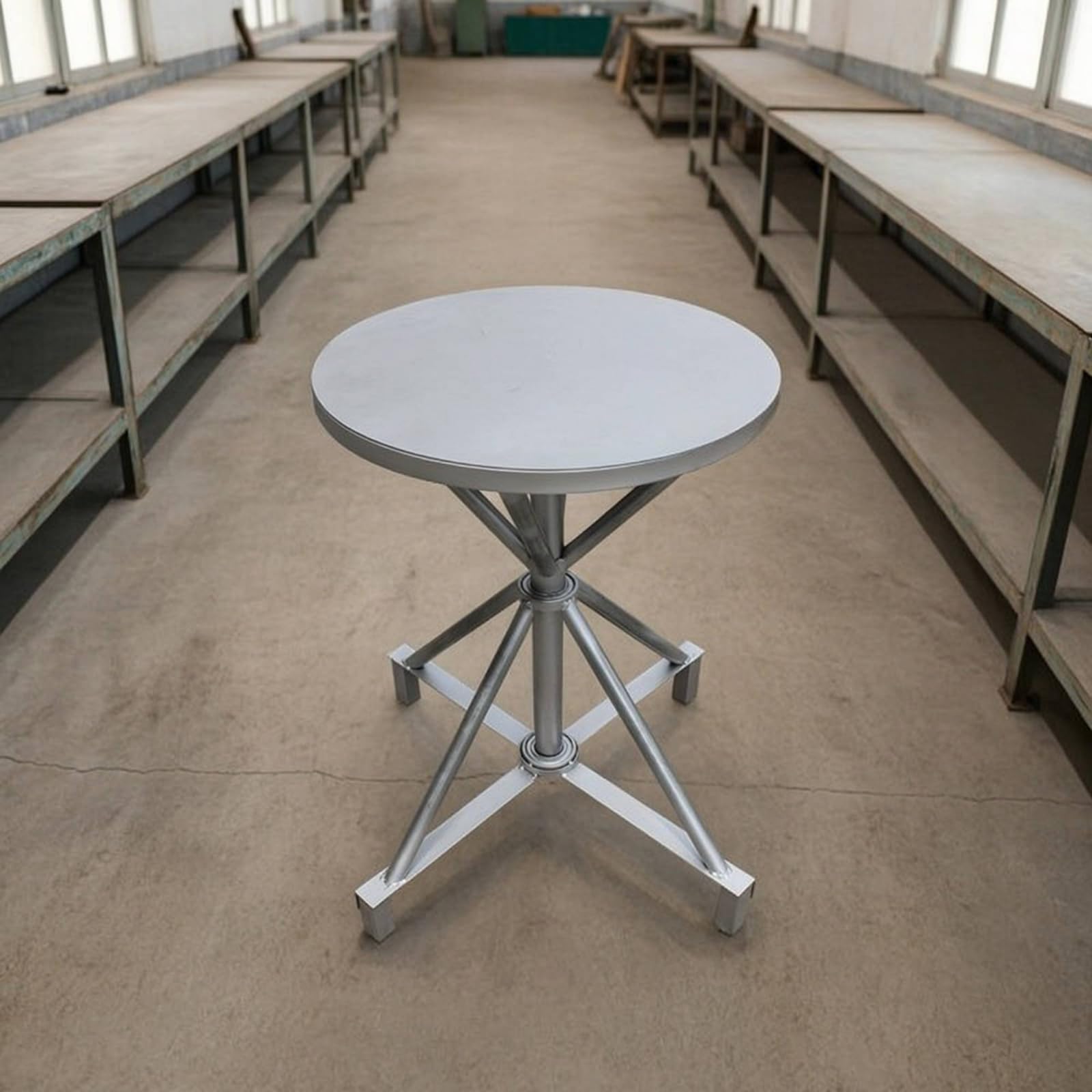 Gralara Tavolo da Lavoro con Superficie in Ferro Durevole Supporto Antiruggine per Artigiani, Modellisti, Officina, Laboratorio, Tavolo Rotondo In Ferro, Diametro 50cm, Altezza 60cm, Doppio Asse