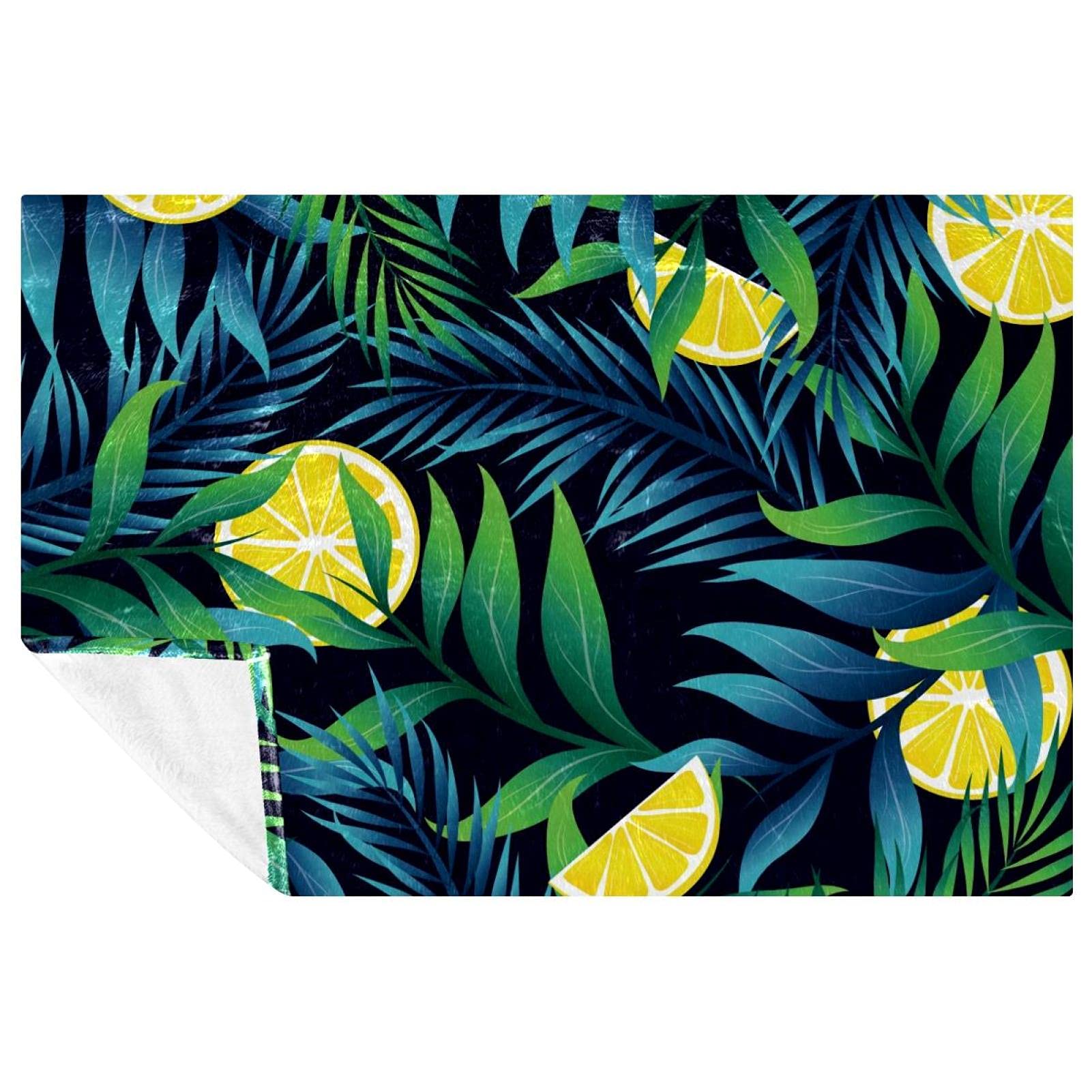 Couverture d'été jaune 150x100 cm avec motifs de feuilles tropicales pour lit et canapé