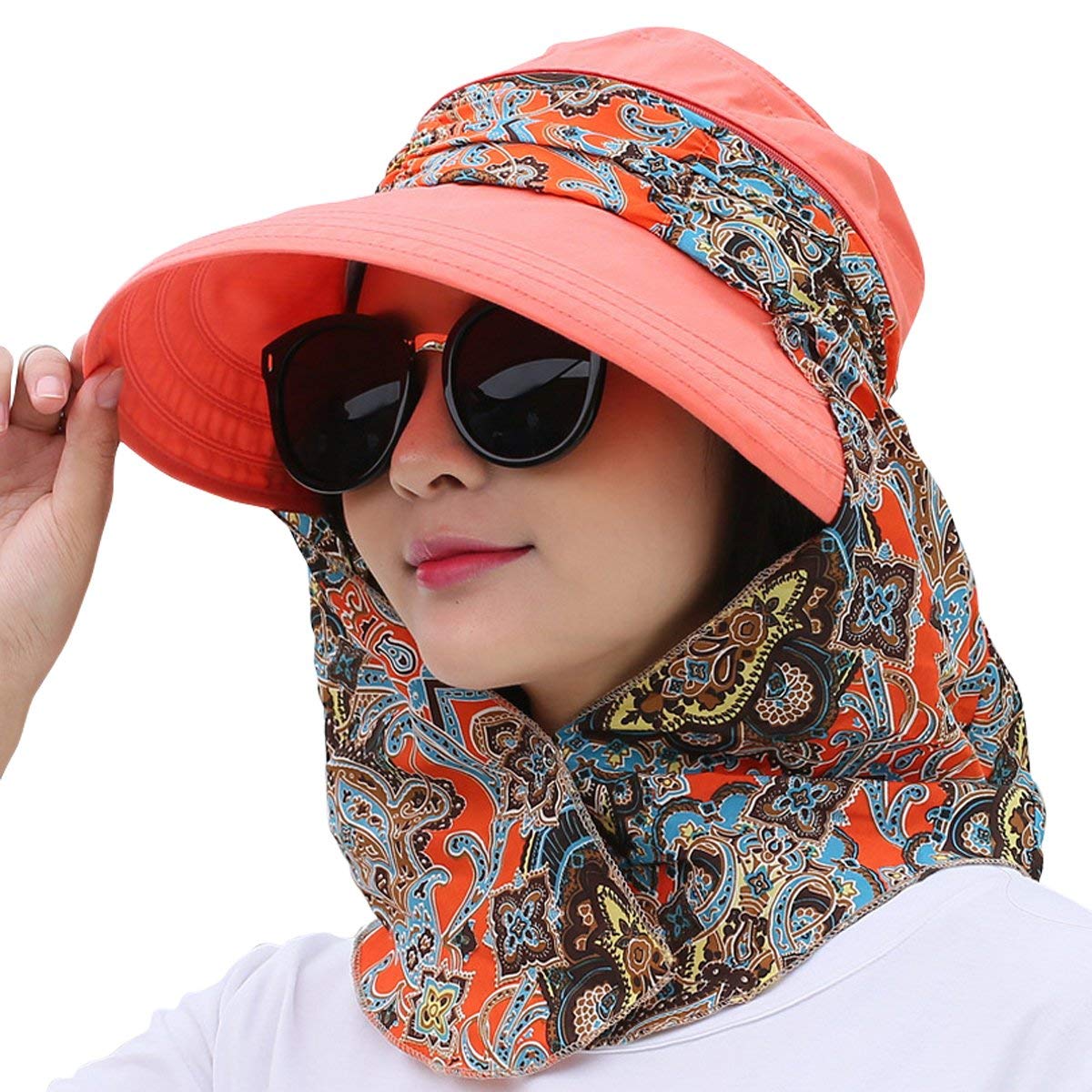 Ulalaza Women's 02Org Tobe-U Upf+50 Sun Visor Detachable Flap Hat Foldable Wide Brimmed Uv Protection Hat (02Org)
