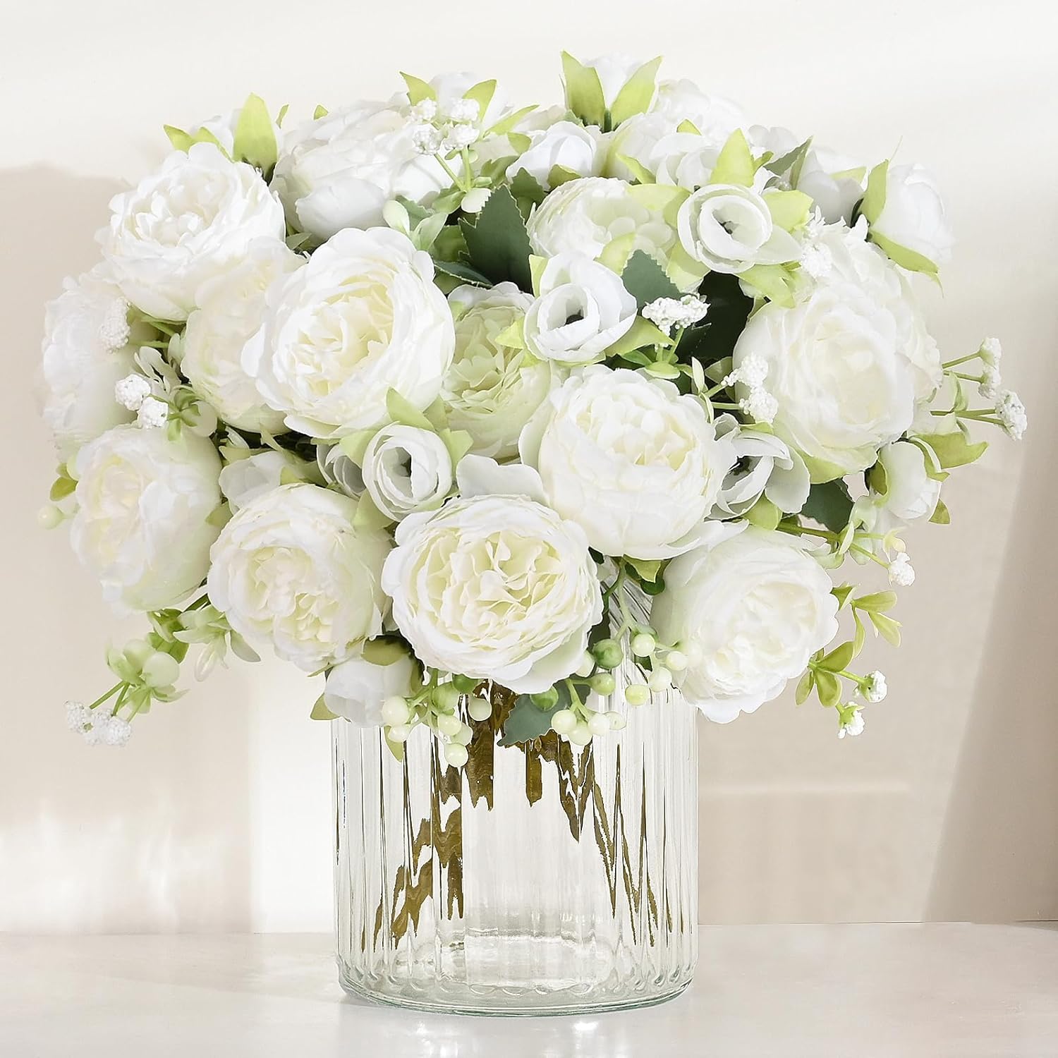 MARTINE MALL White Artificial Peonies Silk 4 Pack