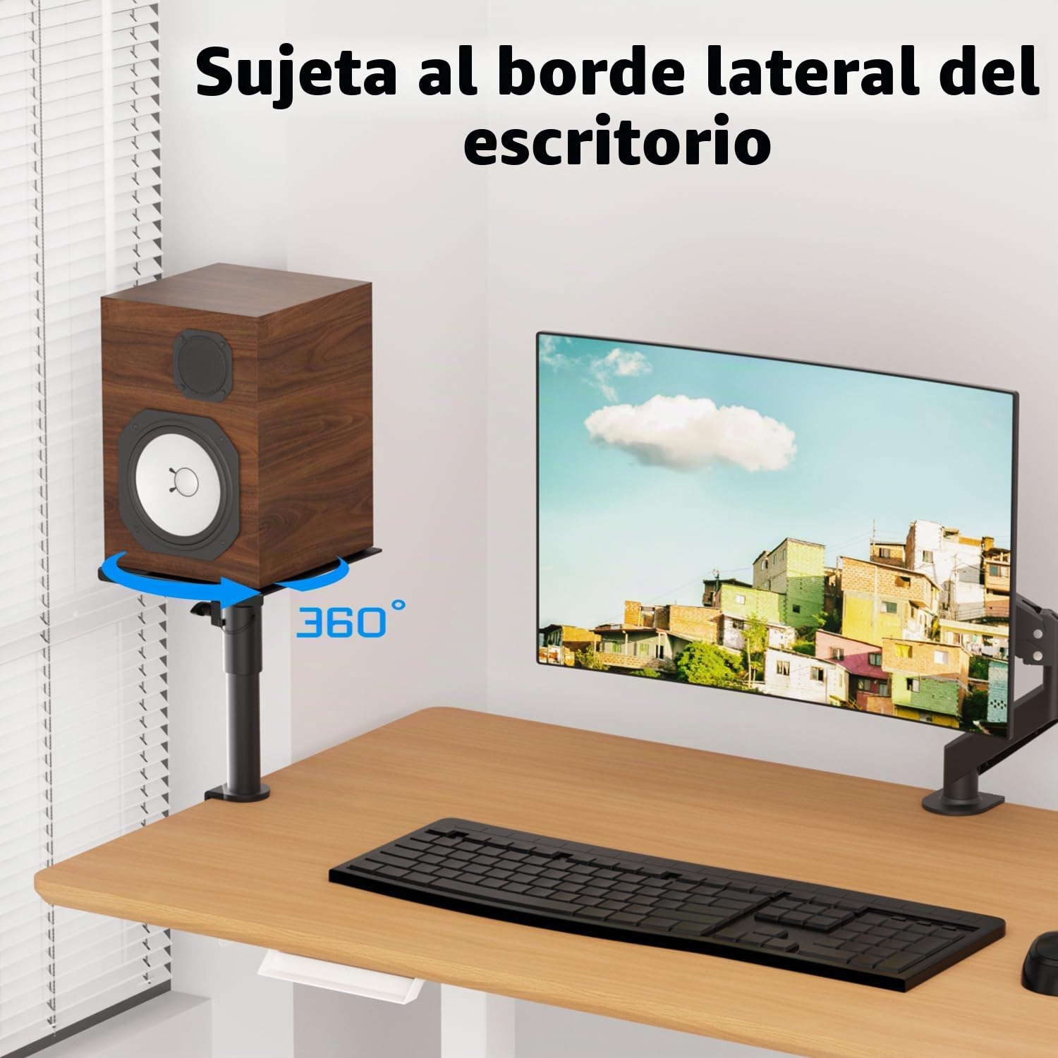 suptek Soportes para Altavoces de Escritorio con Abrazadera: Pareja de Estantes de Altavoz de Estudio, Altura Ajustable, para Portátil y Proyector, SDM001GB