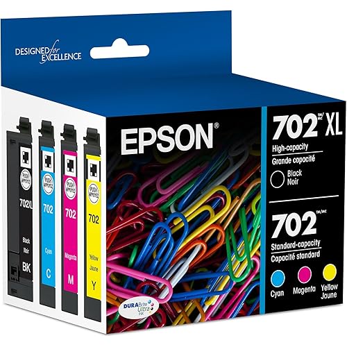EPSON 702 DURABrite Ultra Ink High Capacity Black & Standard Color Cartridge Combo Pack (T702XL-BCS) Works with WorkForce Pro WF-3720, 3730, 3733