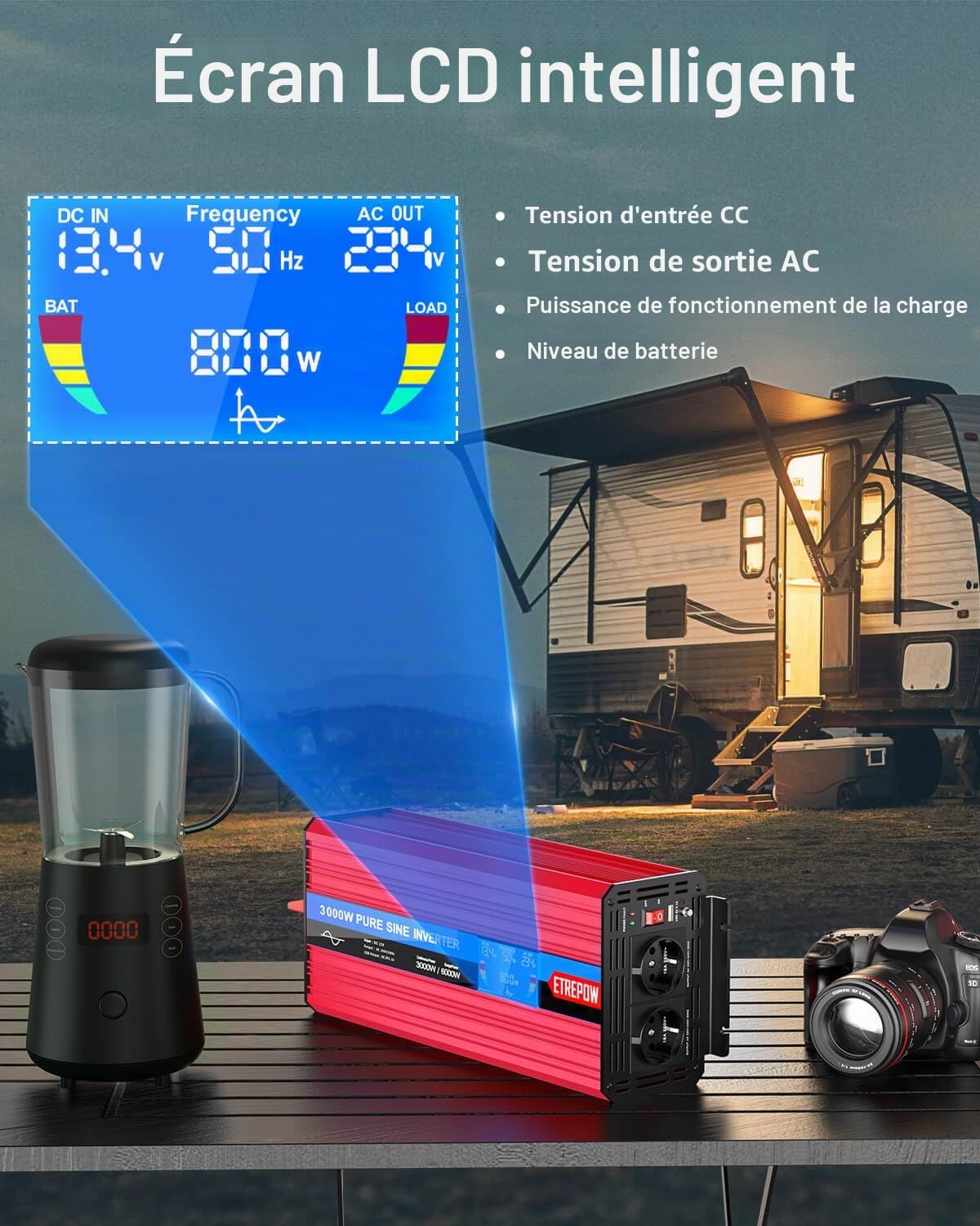 3000W/6000W Convertisseur 12V 230V Pur Sinus Onduleur à Onde Sinusoïdale Pure Transformateur avec Télécommande & Double AC Prises de Courant pour RV Voiture de Camion