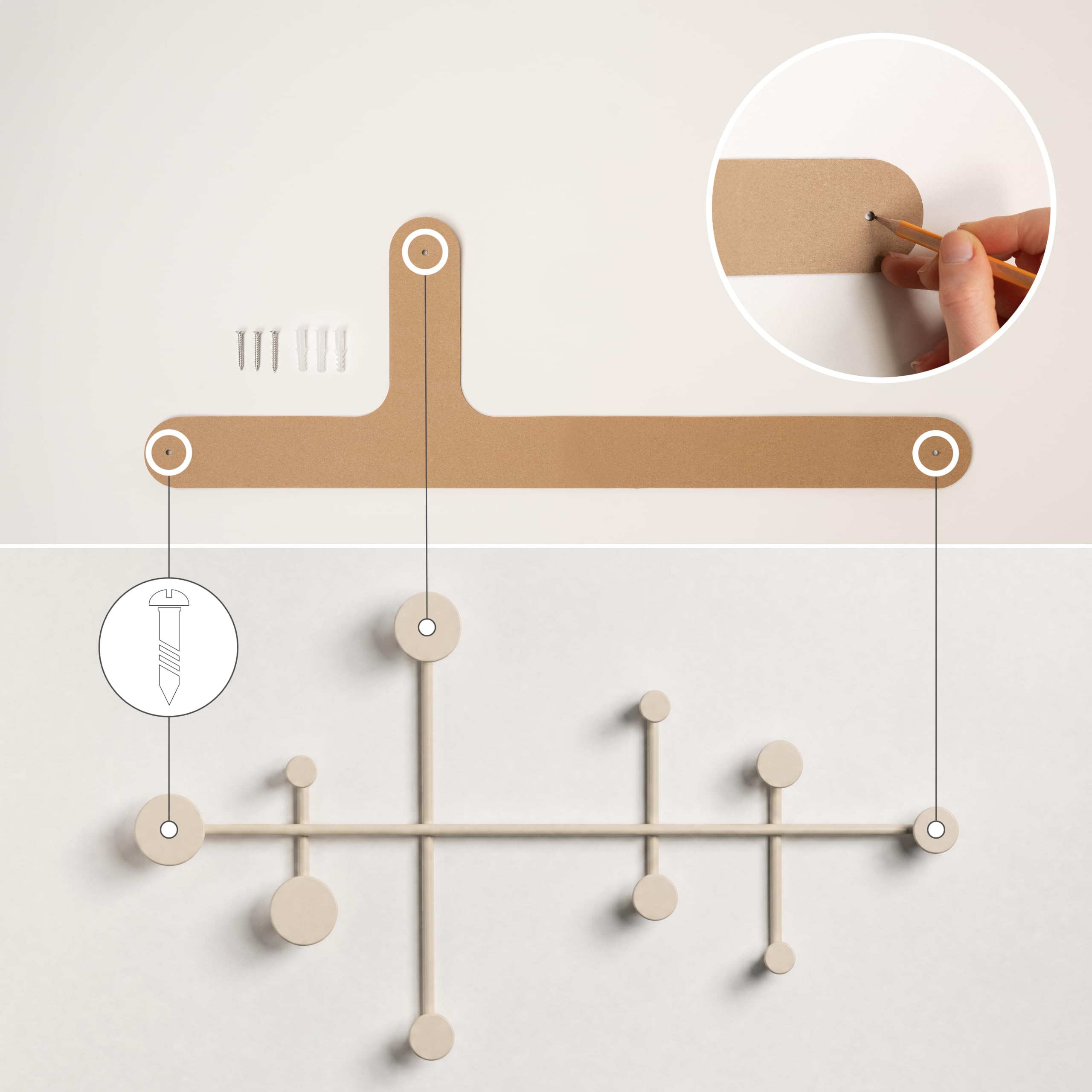 Kazai. Szafa ścienna "Sval", minimalistyczny design z Berlina, nowoczesny metalowy wieszak na ubrania / haczyki, taupe