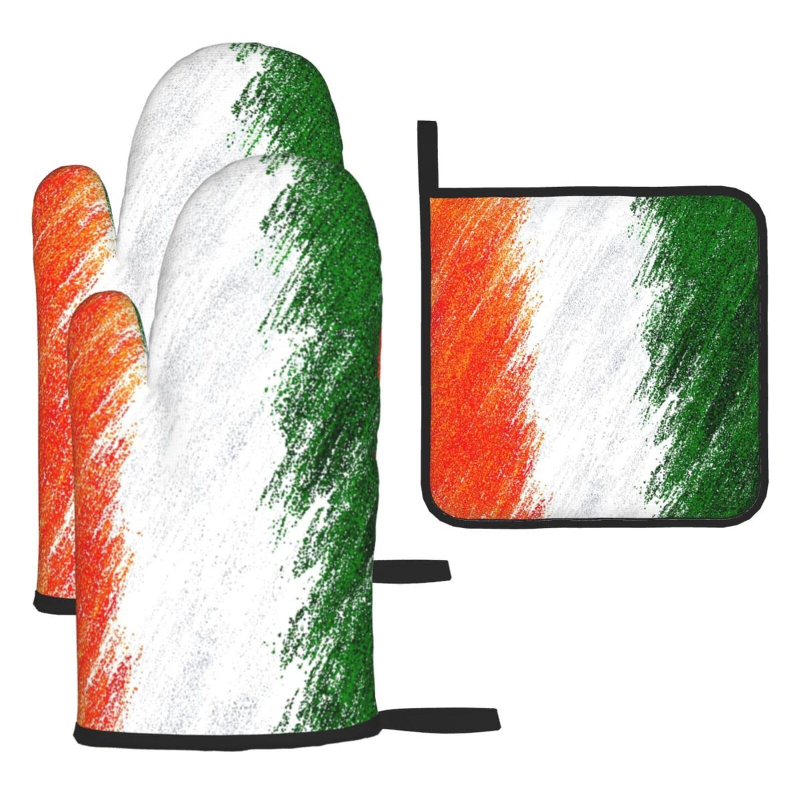 Oven Mitts and Pot Holders Sets of 3 Irish Oven Mitts 3 Pcs Heat Resistant Non Slip Ovens Gloves Hot Pads Kitchen Gloves Potholders for Baking Cooking BBQ Grilling