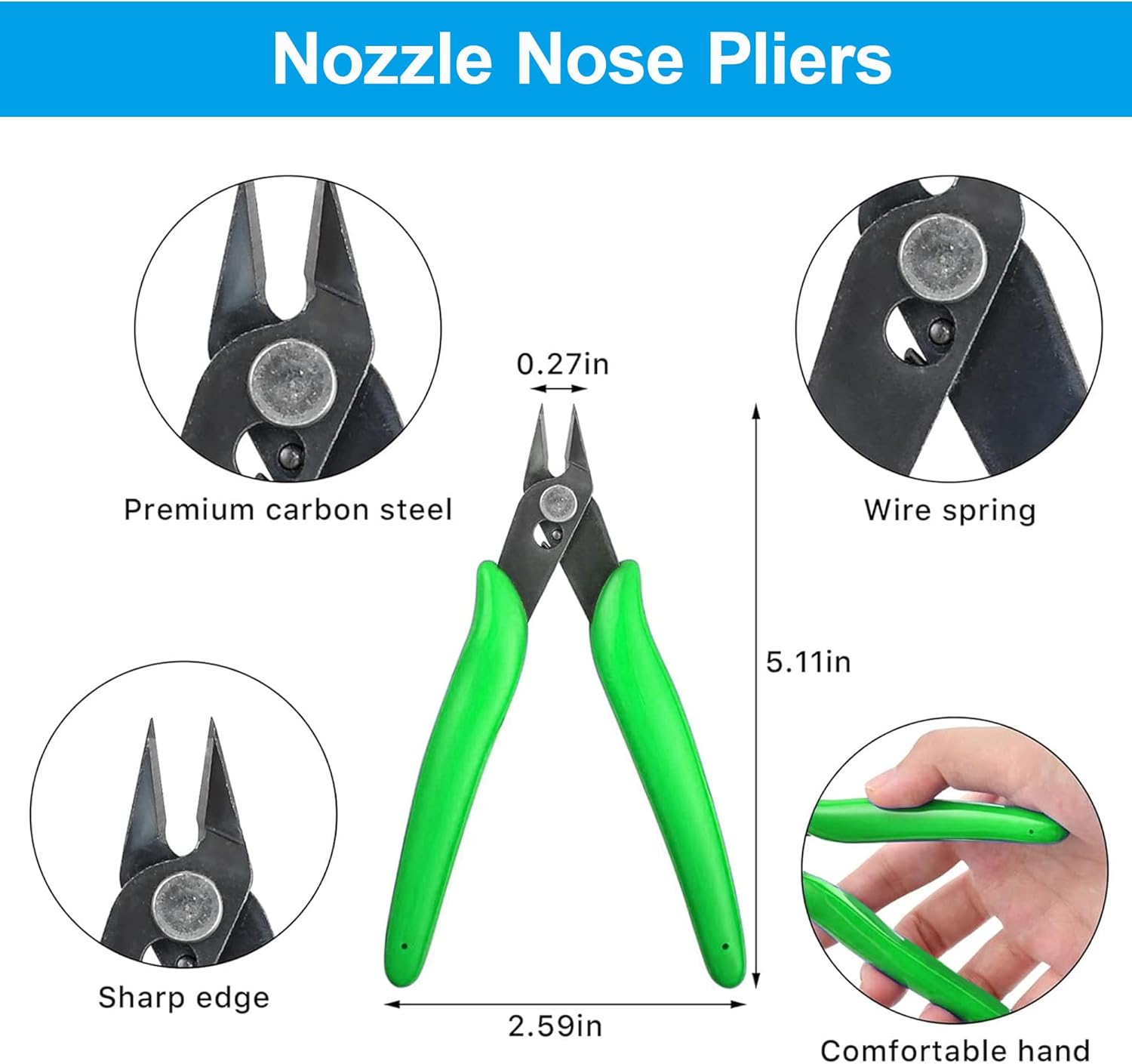 Micro Wire Cutters Precision Flush Cutter Pliers for Jewelry Making Electronics Craft 5 Inch Mini Side Cutting Nippers for Zip Ties Plastic Models and Hobby Projects 2PCS Green