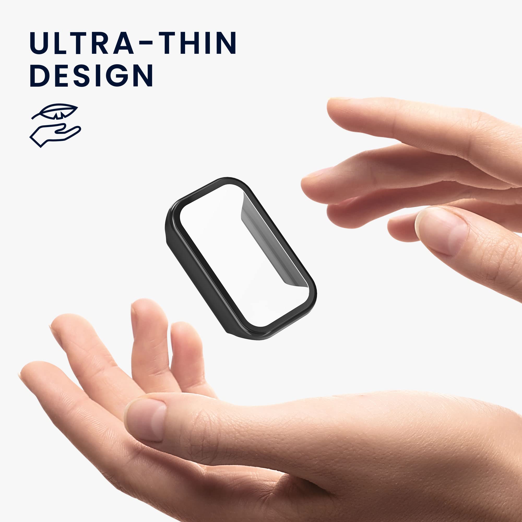 kwmobile Cover Compatible with Xiaomi Redmi Band 2 Covers - 2x Tempered Glass with Plastic Frame - Transparent/Black - Image 4