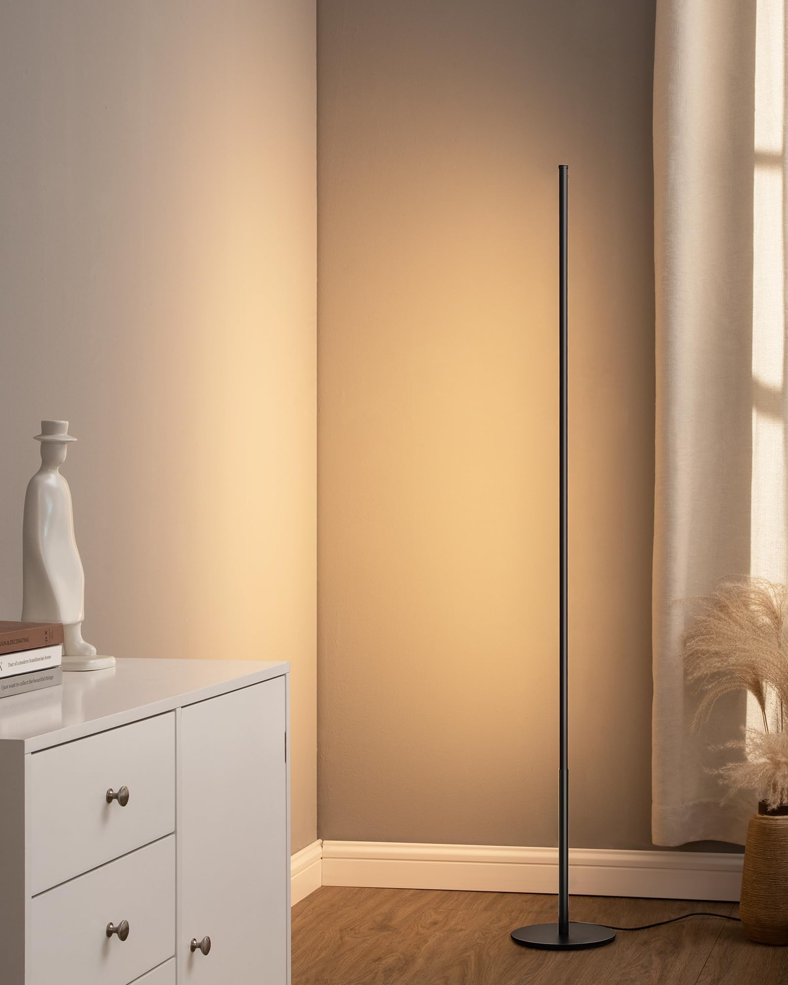 EDISHINE Lampa stojąca LED, 2 sztuki, ściemniana, minimalistyczna lampa narożna do salonu, nowoczesna lampa stojąca z przełącznikiem nożnym, 3000 K, ciepła biel, 146 cm, kolumna świetlna do sypialni