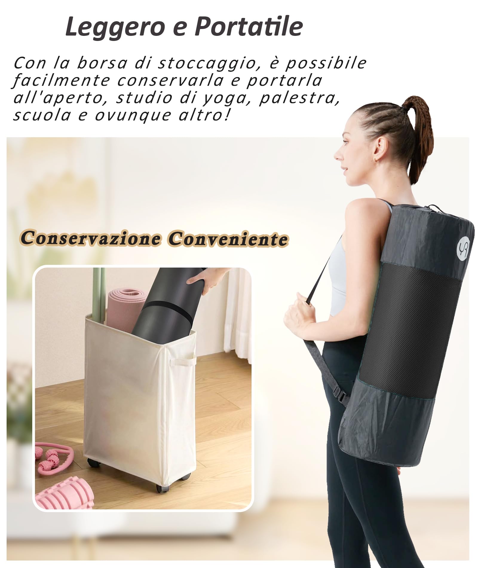 Tappetino da Yoga Antiscivolo NBR 183×61cm 15mm Spesso Tappetino Ginnastica con Cinghia di Rilegatura e Borsa a Rete