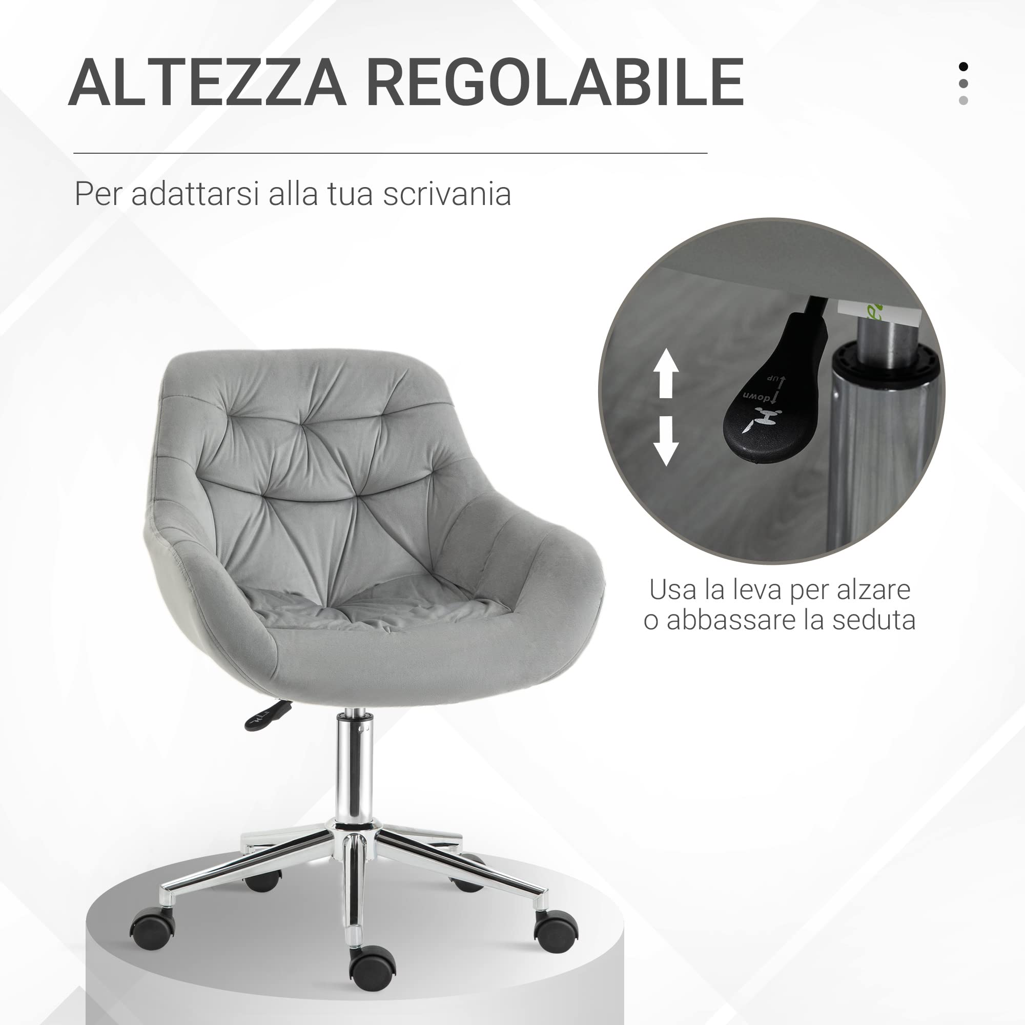 Vinsetto Sedia da Ufficio con Altezza Regolabile 59x58x80-90cm Grigio