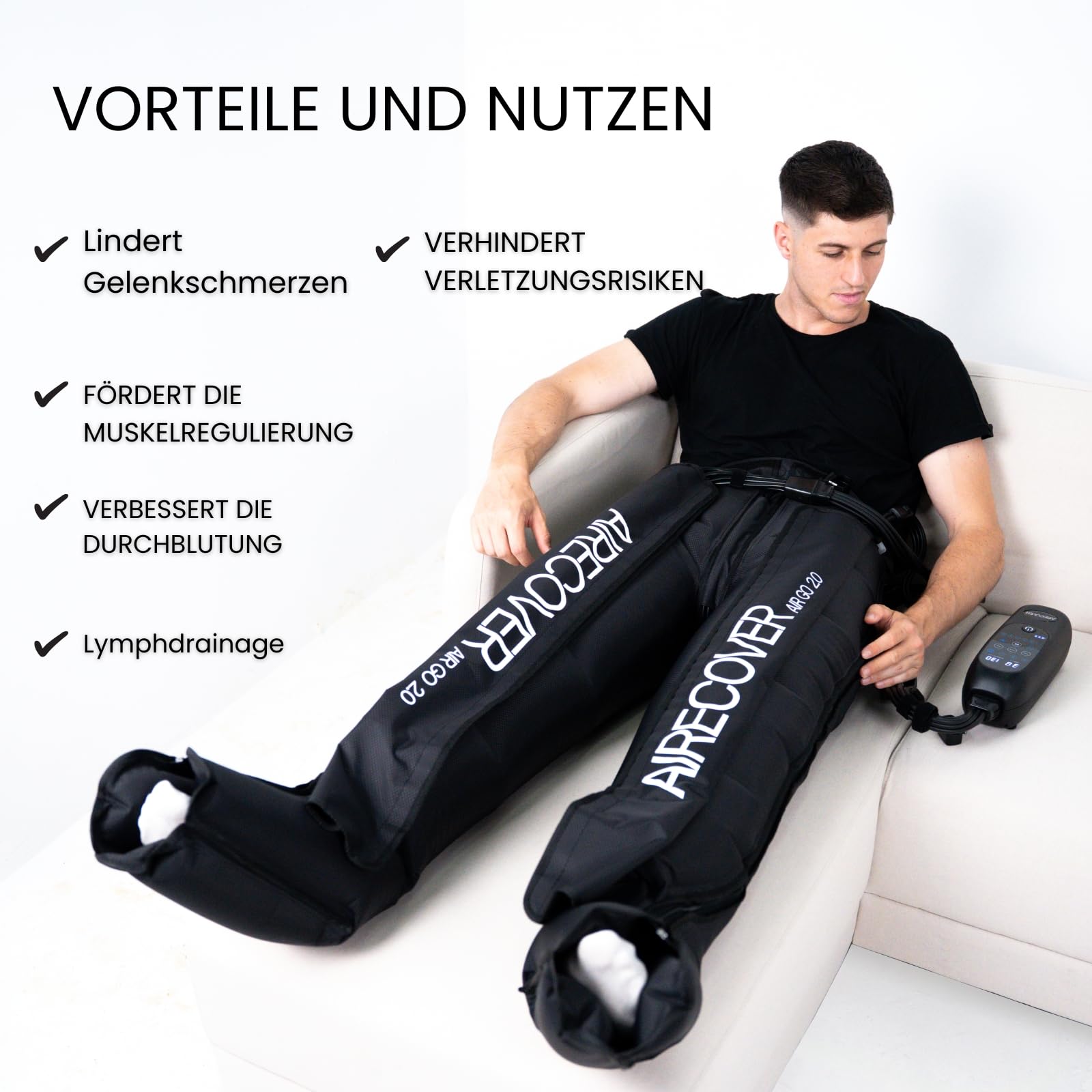 Pressotherapiehose für Zuhause, kabellos, Massagegerät für müde Beine, für Durchblutung und Lymphdrainage, 6 Kameras, 4 Modi, 30-250 mmHg, Autonomie 3H