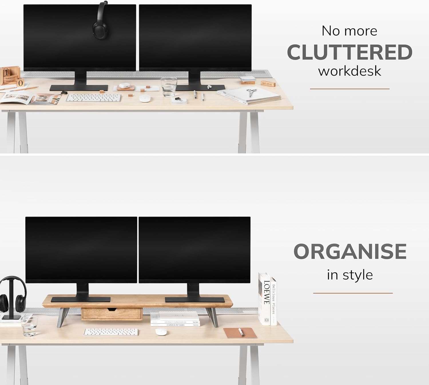 Anji Mountain Monitor Stand - Desktop Organizer & Laptop Riser, Ergonomic Monitor Riser, Space-Saving Monitor Stand for Desk, Durable Construction, Easy Assembly, Ideal for Home & Office,Natural
