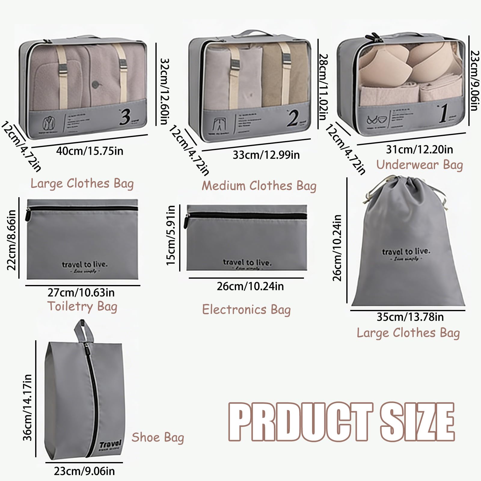 Set di 7 cubi per valigie, organizer leggeri per bagagli, accessori da viaggio, organizer per valigie a compressione, set di borse e cubi da viaggio, per viaggi, borse da imballaggio per vestiti