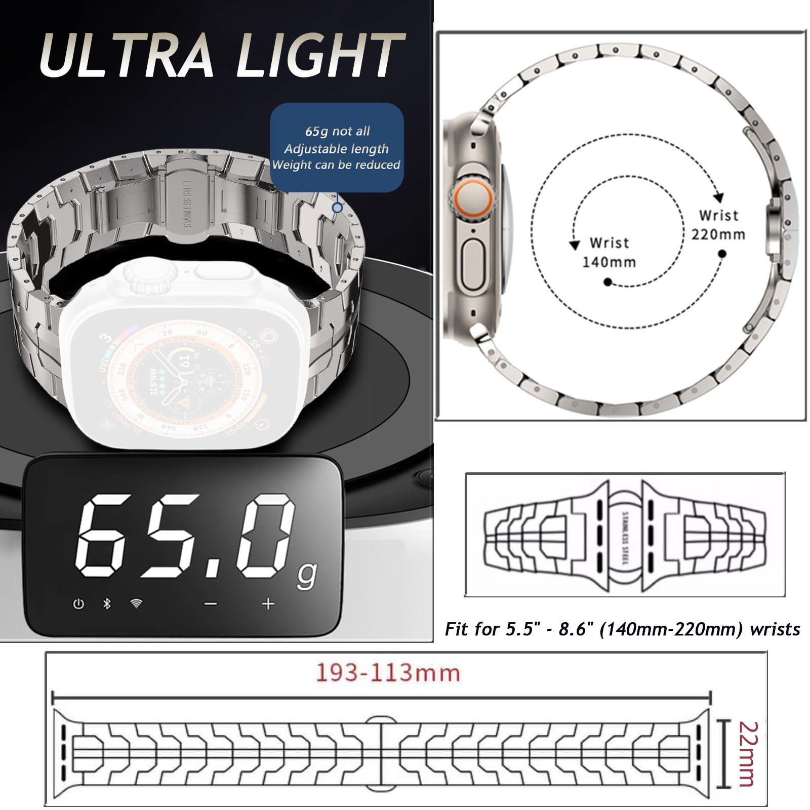 Pasek kompatybilny z zegarkiem Apple Watch 49 mm, 45 mm, 44 mm, 42 mm, 41 mm, 40 mm, 38 mm, metalowa klamra ze stali nierdzewnej, tytanowy pasek do iWatch Ultra 1, 2, serii 9, 8, 7, 6, 5, 4, 3,
