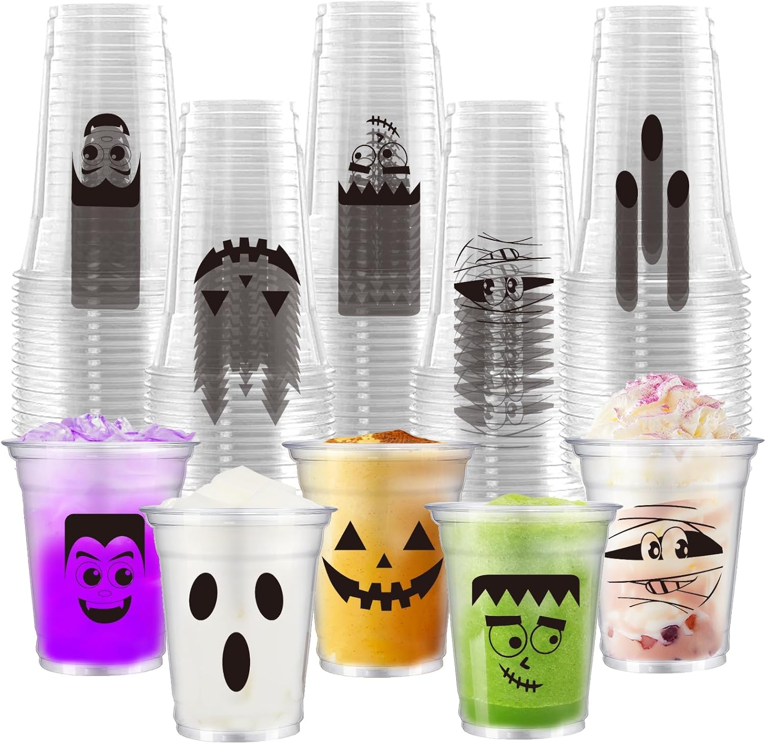 VDESFUEBY 50 Pack Halloween Plastic Cups 12 Oz Disposable Halloween Party Cups Vampire Monster Ghost Party Cups for Party Supplies Coffee Wine Hot Cold Drinks
