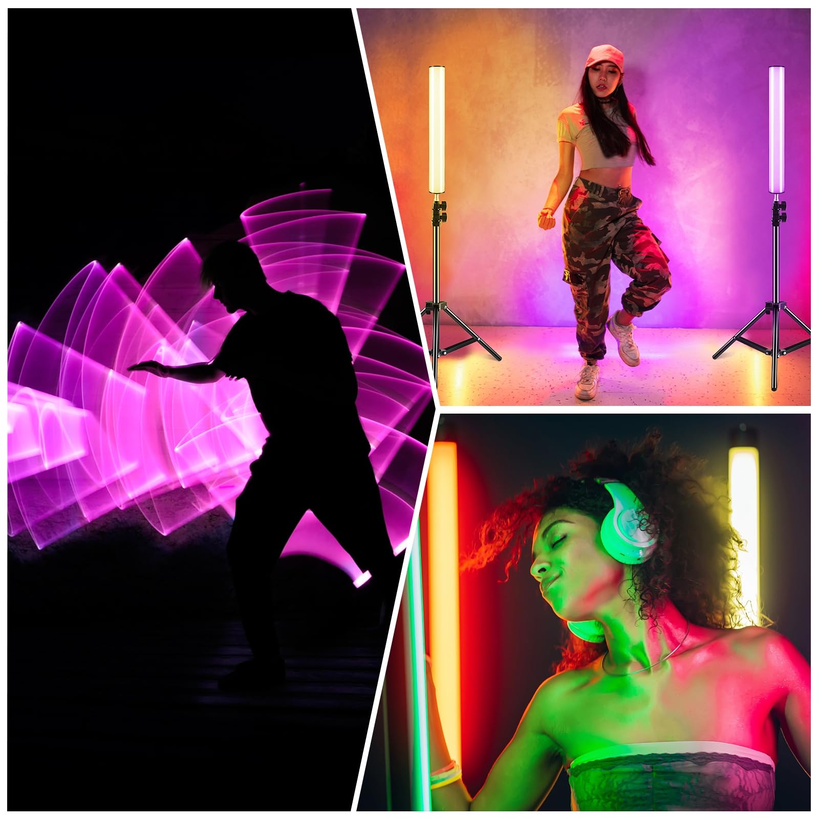 PULUZ RGB Light Stick 30cm, Magnetische 360°-Vollspektrum Videoleuchte Stab mit Wiederaufladbarem 3000-mAh-Akku + 2500-9000K Farbtemperatur für Studiofotografie, TikTok, YouTube