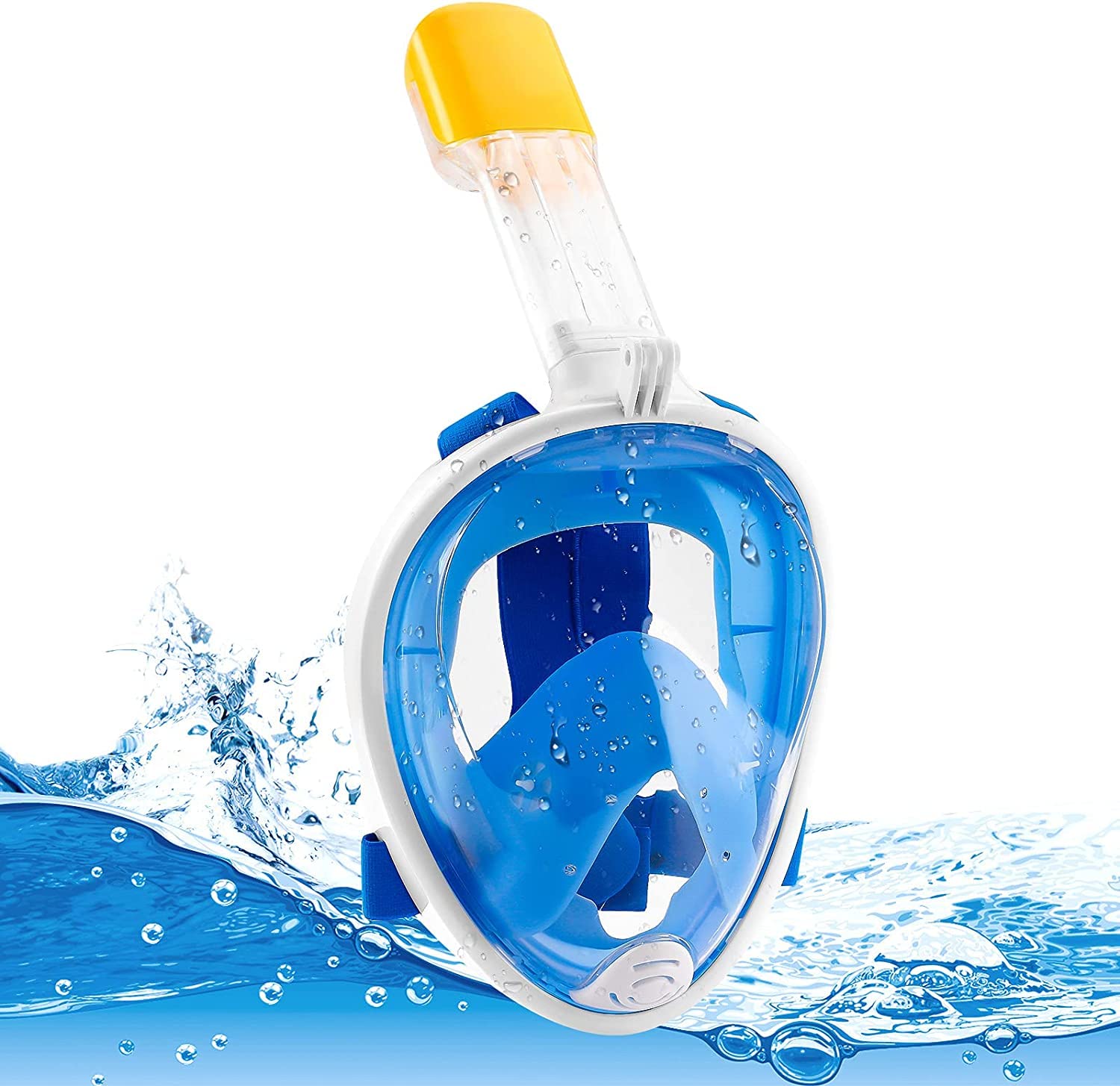 FXxswey Snorkel Mask Full Face, Easy Breathing Anti-fog Anti-leak 180° Panoramic View, Adjustable Strips, Dry Top System, Detachable Camera Mount, Blue-L/XL