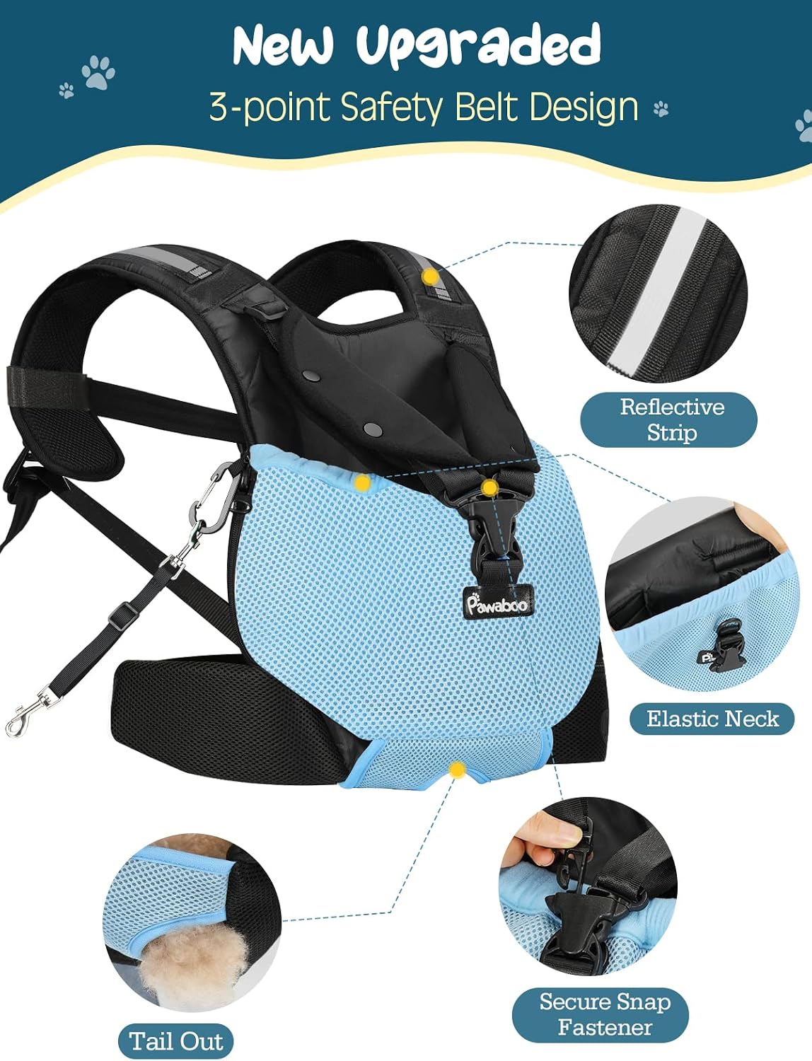 Pawaboo Pet Carrier Backpack, Adjustable Dog Front Backpack with Adjust Waist Belt & Chest Strap, Great for Bike/Hiking/Travel, Camping for Small Medium Dogs - M, Blue
