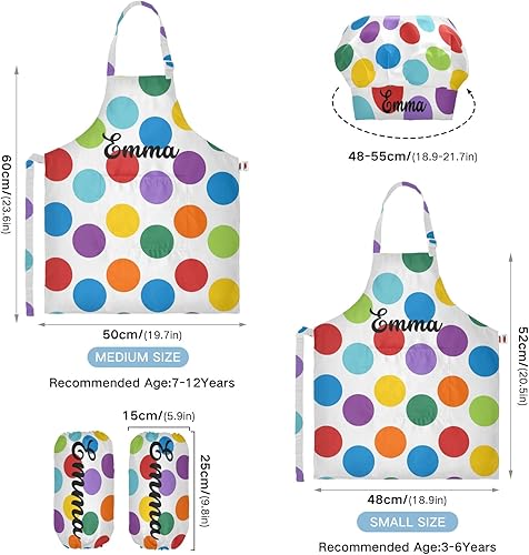 Miniatura 3 de Sinestour Juego de 3 delantales y sombreros de chef personalizados con lunares arcoíris para niños