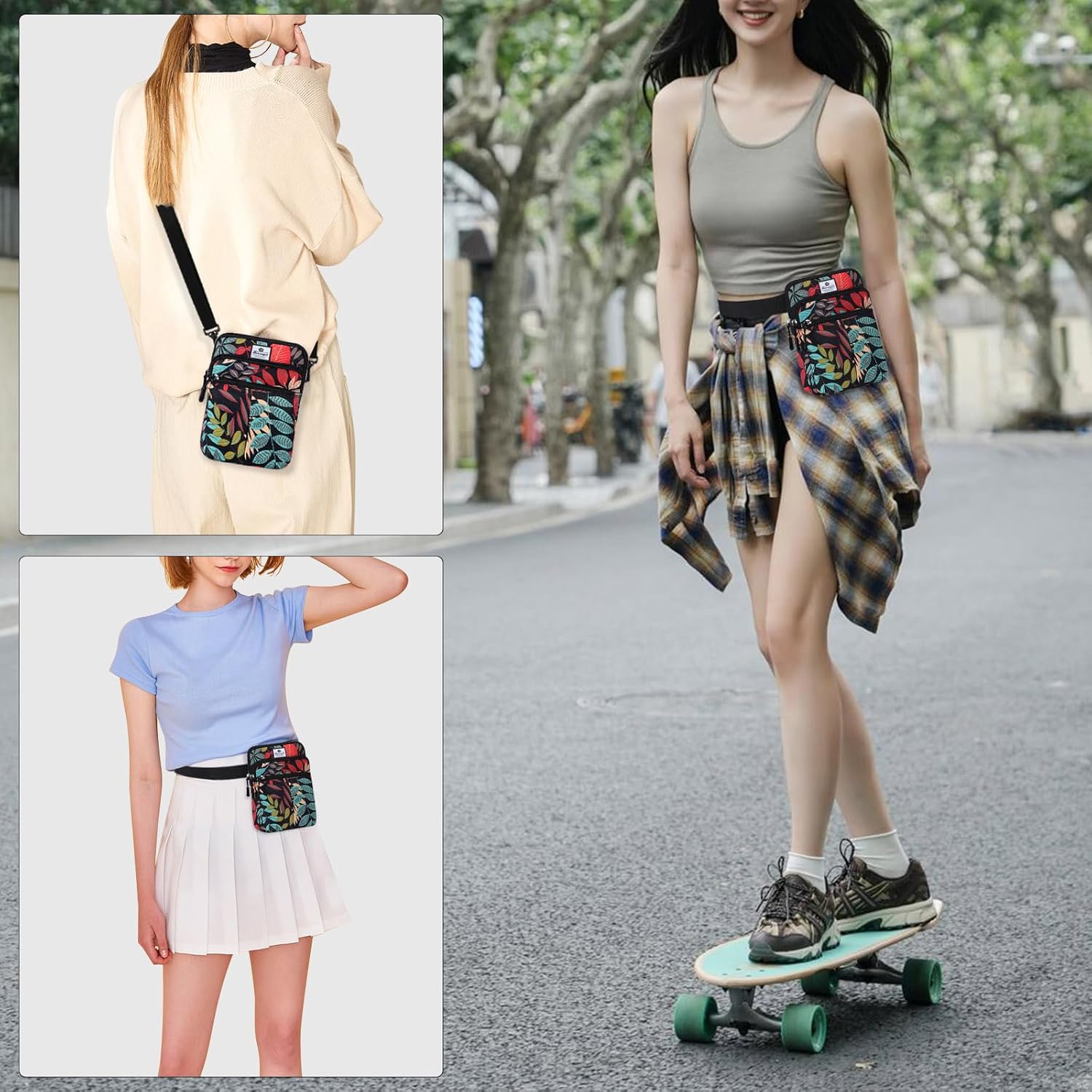 HUA ANGEL Multifunctional Fanny Pack for Men & Women Lightweight Waist Bag with 3 Zip Compartments, Cross body bag for Running Walking Sport Travel - Image 7