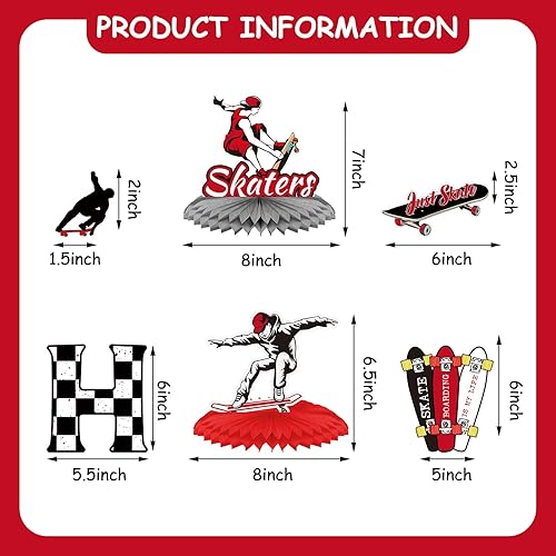Miniatura 2 de Outus 34 piezas de decoración de fiesta de patineta de cumpleaños, suministros de fiesta de cumpleaños, centros de mesa, decoración de cupcakes para
