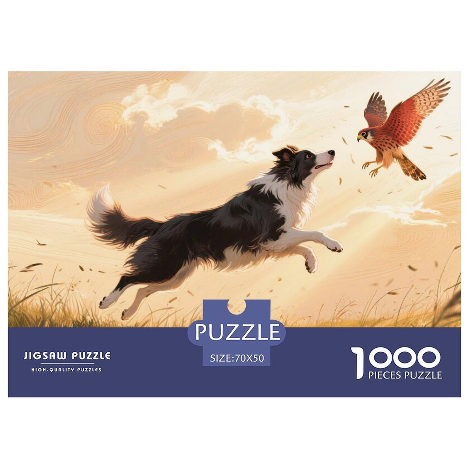 Puzzle Border Collie Dog 1000 Piece Challenge Toy for Adults,Grassland Sunset Impossible Jigsaw Puzzles 1000 Piece Educational Games Puzzle Gifts 70x50cm/1000pcs