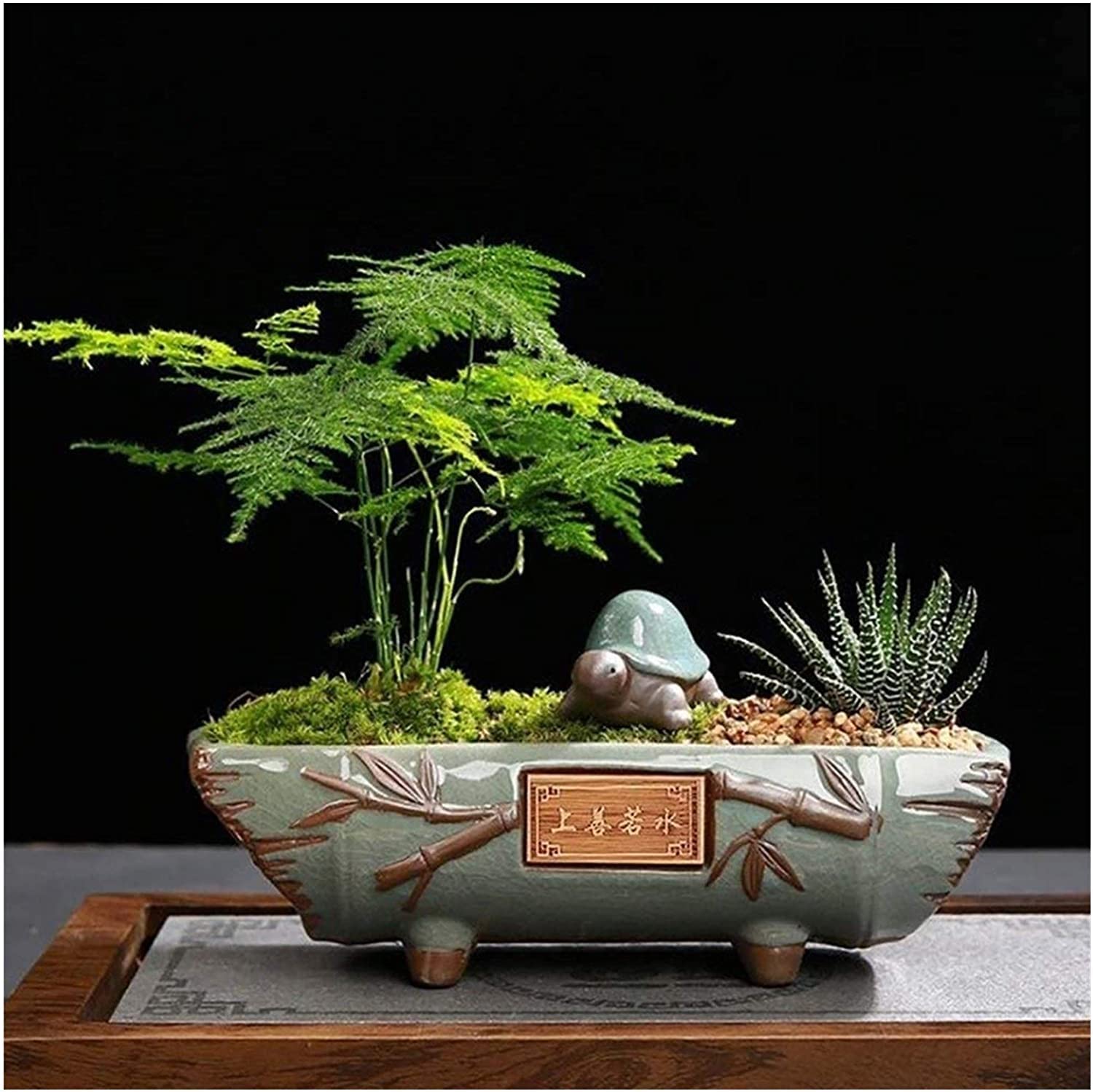 Duży prostokątny ceramiczny garnek bonsai – wzór kamienia vintage, kreatywny styl do użytku wewnątrz i na zewnątrz