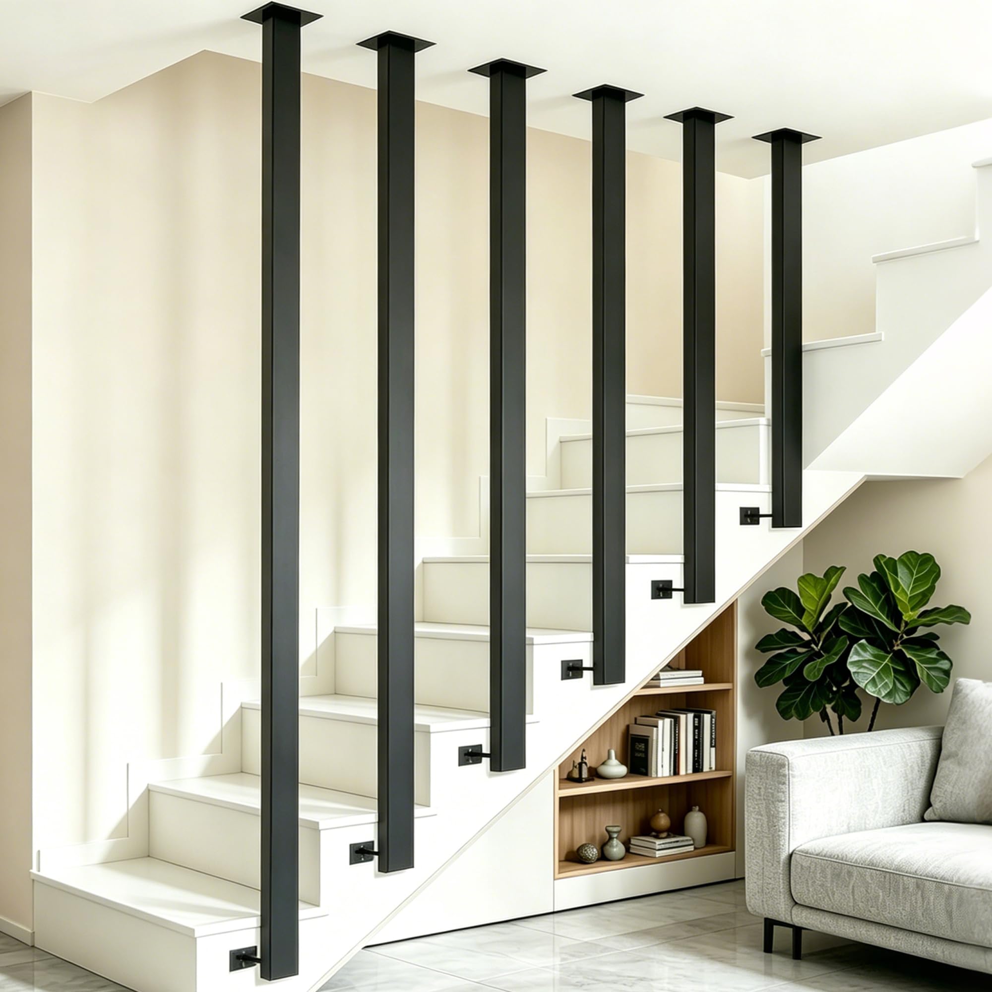 Treppengeländer Innen, Geländer Treppe Schwarz, Metall Handlauf Treppe L Form, Matt Geländerpfosten Handläufe für Treppen, Treppengeländer, Treppenhandlauf für Dachböden, Flure (120cm)