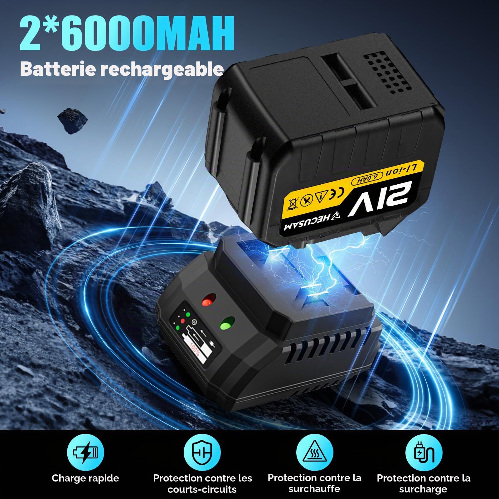 2100 N.M Clé à Chocs Sans Fil Brushless, 3/4" Boulonneuse A Choc Electrique Avec 2 Batterie, Adaptateur 1/2", Visseuse A Choc Pour Voitures Et Machines Lourdes