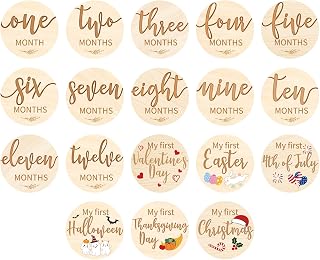 Capoda 18 Pcs Baby Monthly Milestone Cards My First Holiday Milestone Signs 1-12 Months Holiday Wooden Circles Announcement Discs for Boy Girl Photography Photo Baby Shower Newborn Keepsake Gift