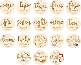 Capoda 18 Pcs Baby Monthly Milestone Cards My First Holiday Milestone Signs 1-12 Months Holiday Wooden Circles Announcement Discs for Boy Girl Photography Photo Baby Shower Newborn Keepsake Gift