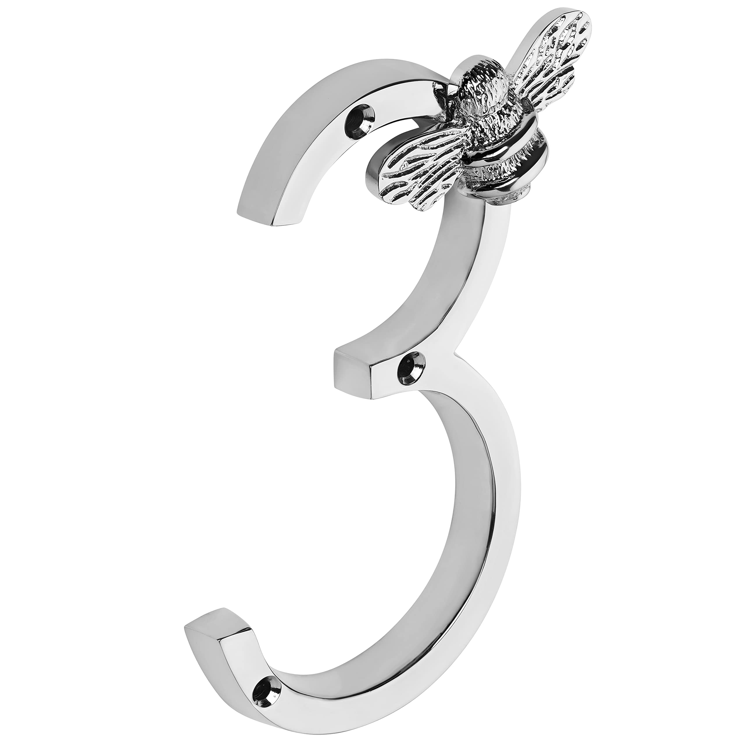 Silver Brass bee House Number with Bee design | 5 inch Modern Door Sign Numbers Signs Plaques | Street Home Address Numerals (3)