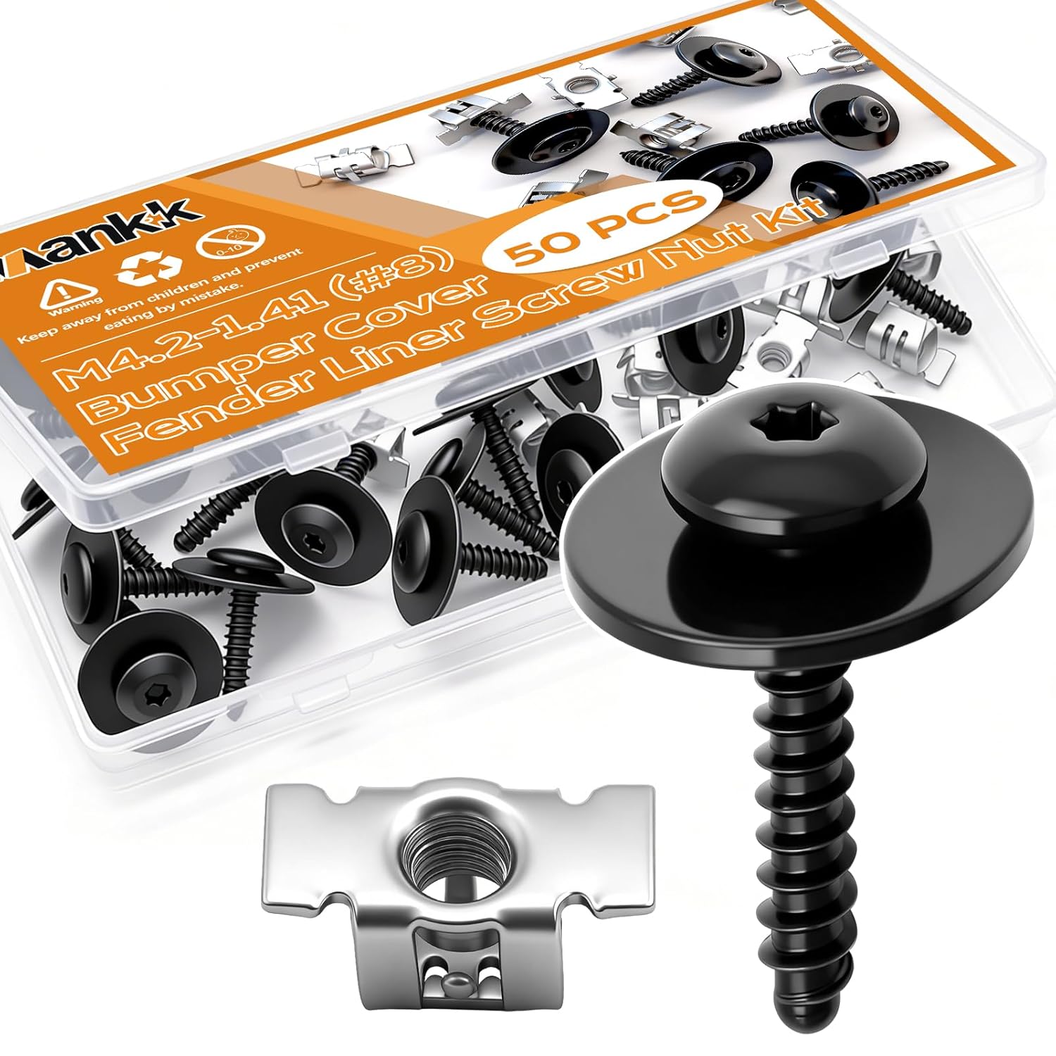 mankk 50PCS M4.2-1.41 (#8) Fender Liner Splash Shield Bolt Screw and Clips GM Fender Liner Screws 11548270 11609952