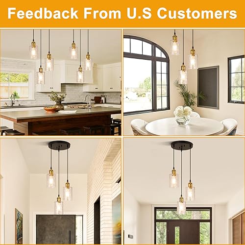 Miniatura 3 de Lámparas colgantes para isla de cocina, 3 luces industriales negras y doradas, iluminación de isla de cocina de granja, lámpara colgante moderna