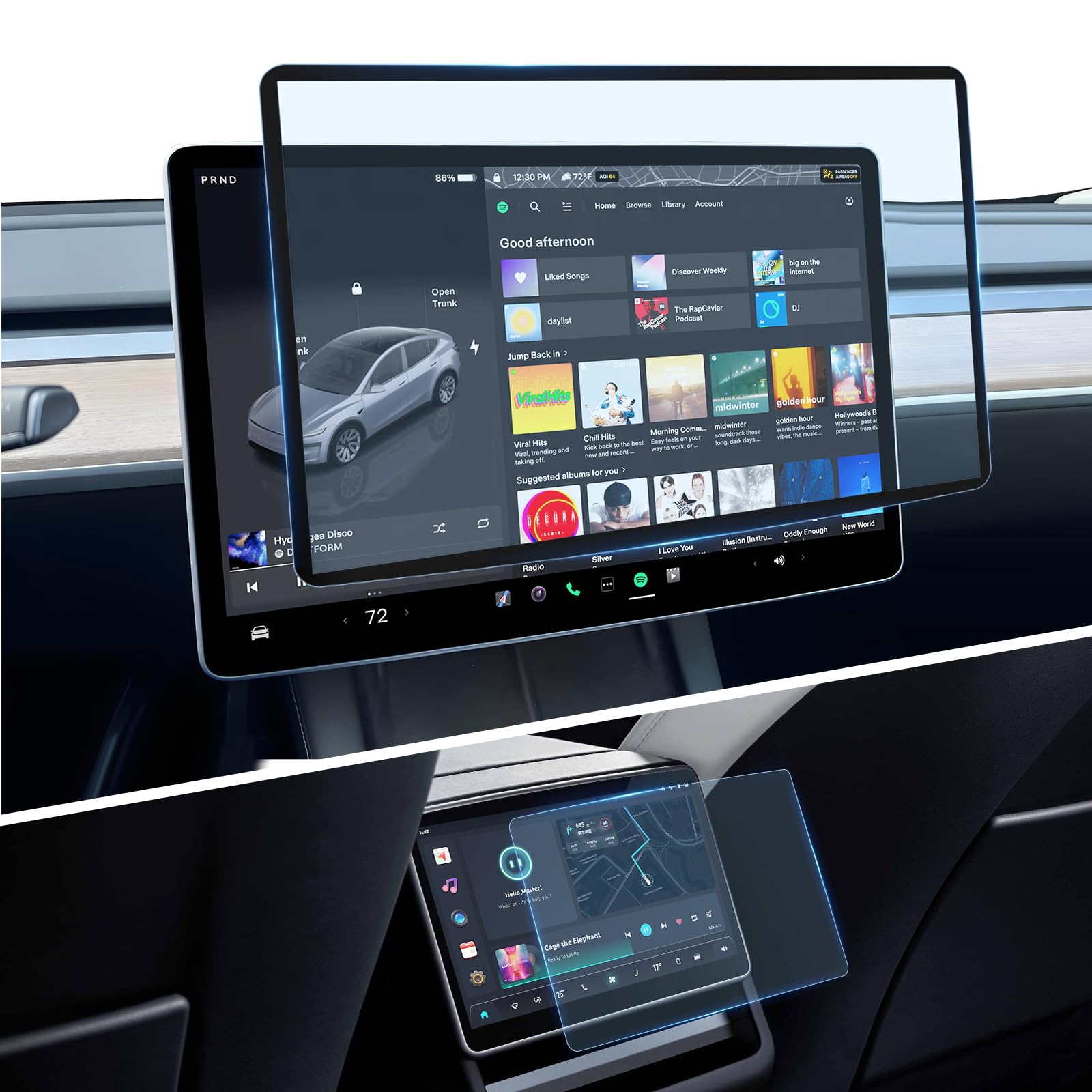 15,4"+8" Protecteur Ecran Mat pour Model Y 2025/3 2024-2026 | 2Pcs Film de Protection Écran Avant et Arrière, Model Y Juniper, 9H Verre Trempé, Anti-trace de Doigt, Model 3 Highland