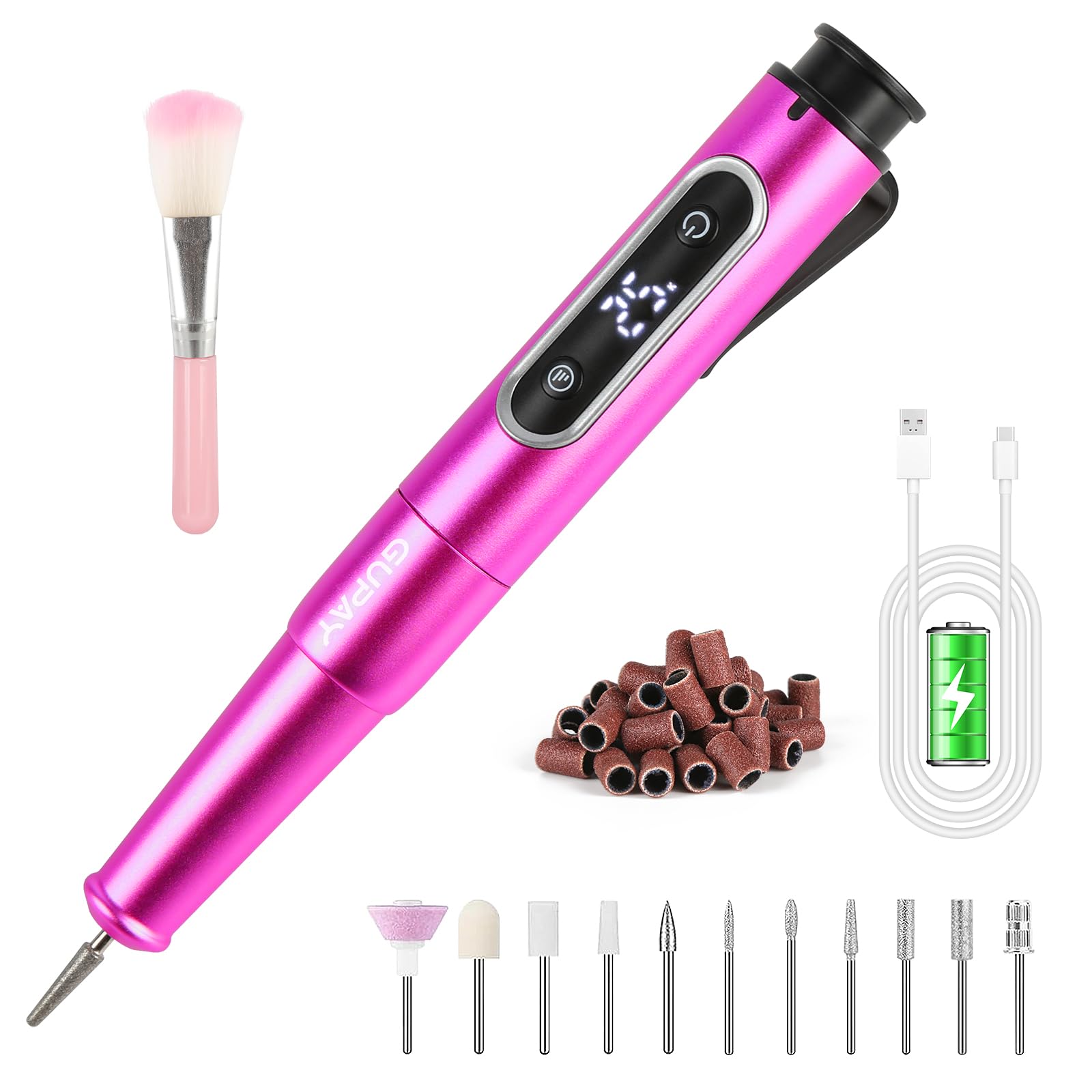 GUPAY Electric Nail Files Cordless, Professional Nail Drill Machine for Acrylic Nails Gel with 5 Speeds