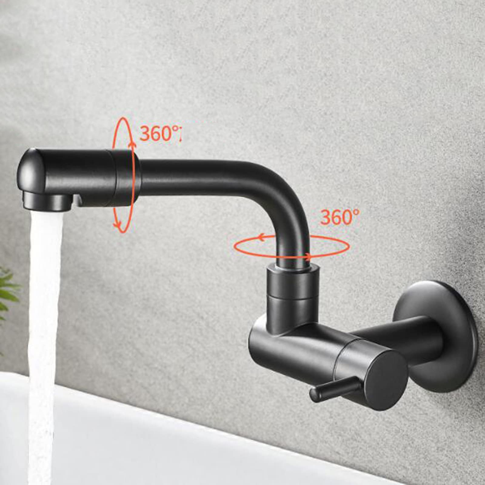 Grifo de agua fría, grifo de latón montado en la pared, diseño giratorio negro, 28 cm para uso en cocina