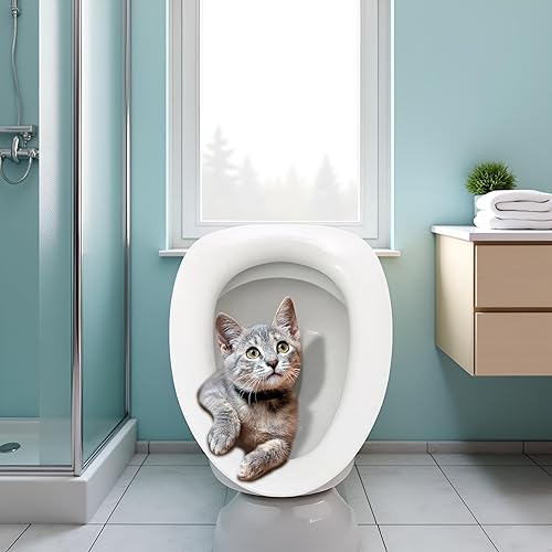 Miniatura 5 de Adhesivo para tapa de inodoro de dibujos animados de 11.8 in, lindo gato, impermeable, autoadhesivo, extraíble, decoración de baño, tapa de inodoro