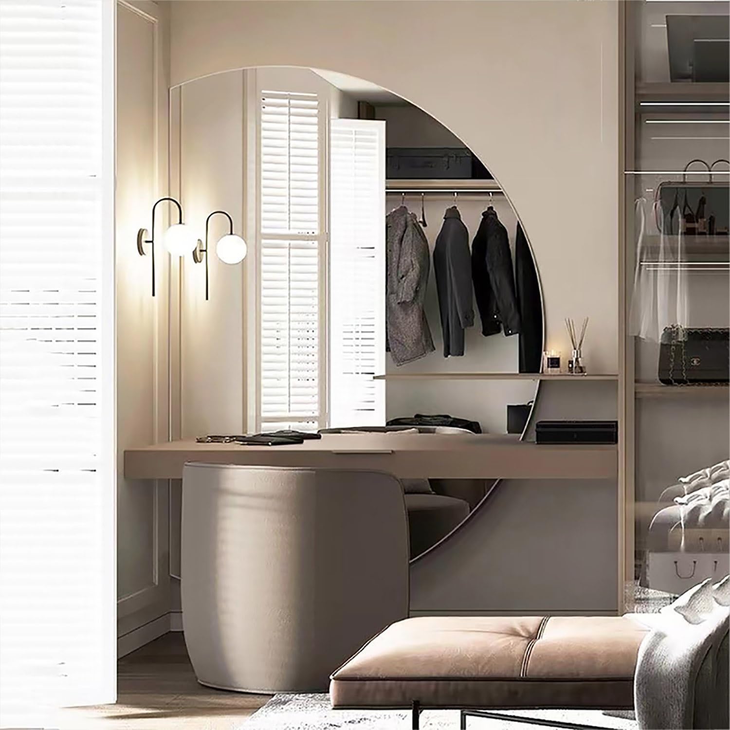 WQZzjm LED Backlit AntiFog HalfCircle Bathroom Mirror with Dimming Touch Control, Design, Perfect for Modern Bathrooms, Enhance Your Daily Routine (Droite 43in)