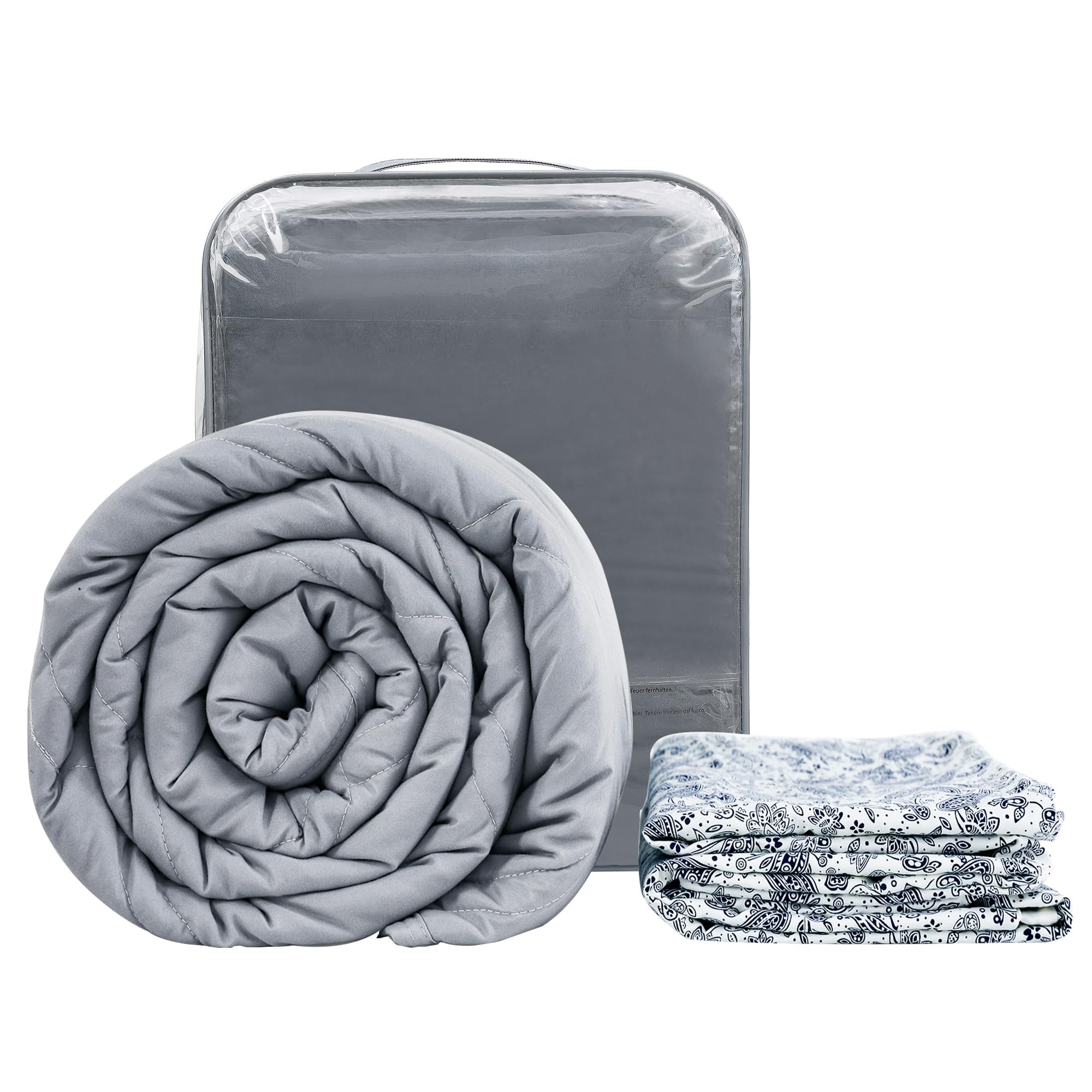 Winthome Manta Pesada 130x190cm 6kg con Funda de Edredón, Cobertor Pesado Manta Pesada Ansiedad, Weighted Blanket para un Dormir Profundo y una Mejor Relajación, Manta Ponderada (Patrón Blanco)