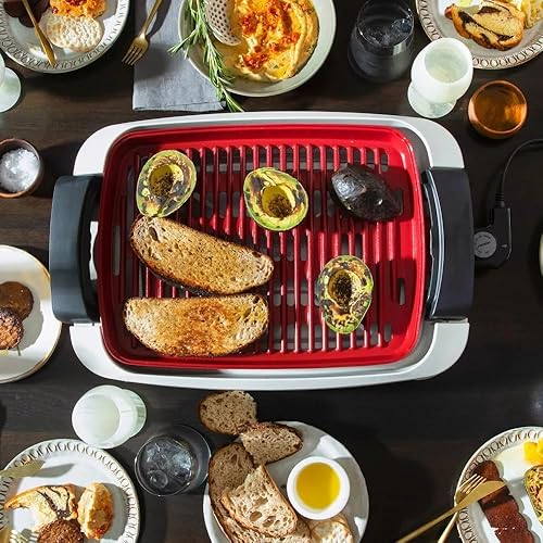 Miniatura 6 de CRUXG-G - Parrilla y plancha 2 en 1 sin humo para interiores, antiadherente de cerámica, apta para lavavajillas, 1400 W, sin PTFE, calor uniforme