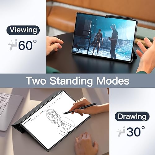 Miniatura 6 de JETech Funda para Samsung Galaxy Tab S9 Ultra de 14.6 pulgadas, funda protectora translúcida con soporte de tres pliegues en la parte trasera,