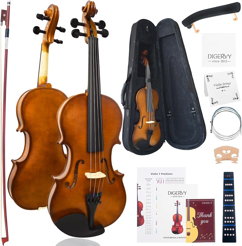 Violin 4/4 Full Size Kit, Violin Fiddle Set for Beginner Adults Students with Rosewood Bow, Violin Case, Shoulder Rest, Extra Strings and Bridge(Plywood, Full)