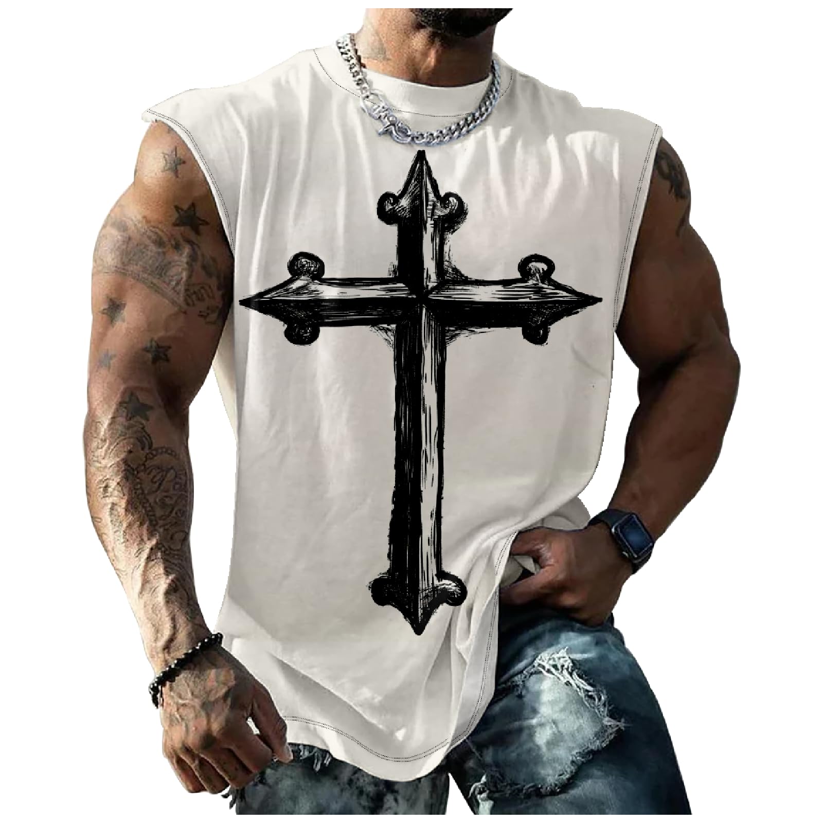 Punk Rock Graphic Funny Gym Tank Top Men Crew Neck Workout Shirt Fitness Vest Muscle Shirts for Men Sleeveless